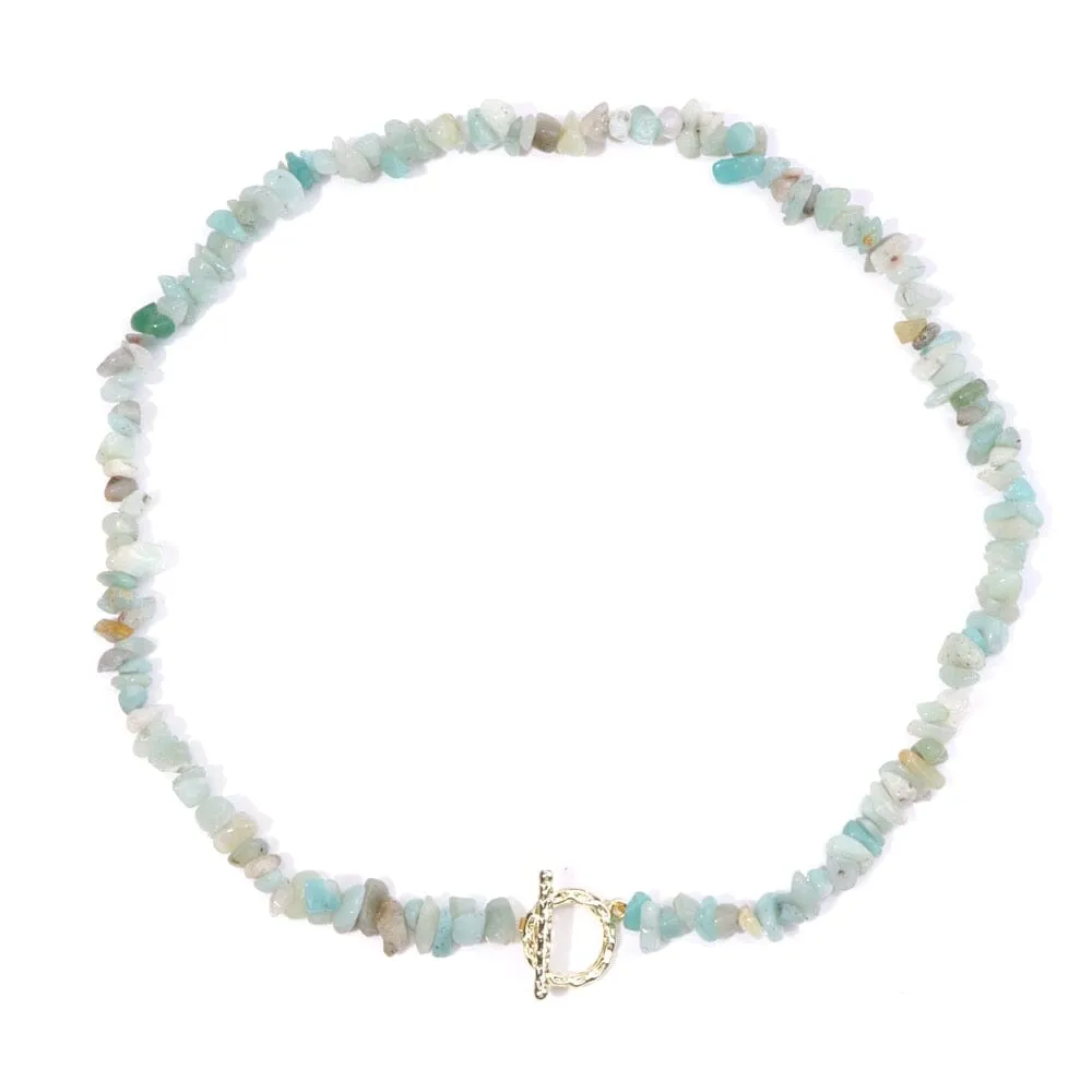 Bohemia Blue Aquamarine Chips Beaded Necklace