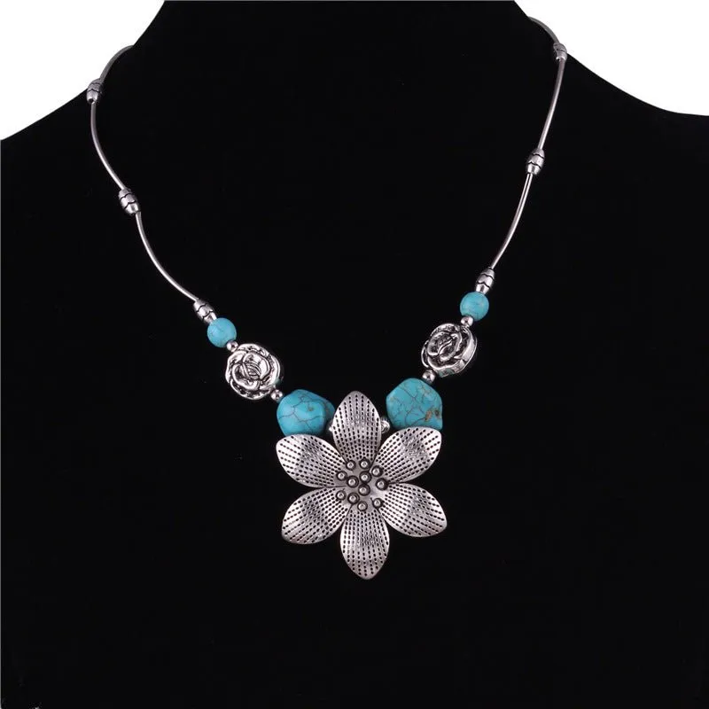 Bohemian Turquoise and Floral Necklace