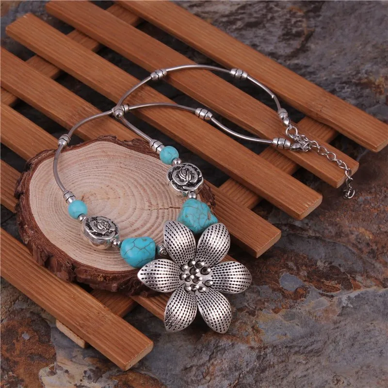 Bohemian Turquoise and Floral Necklace