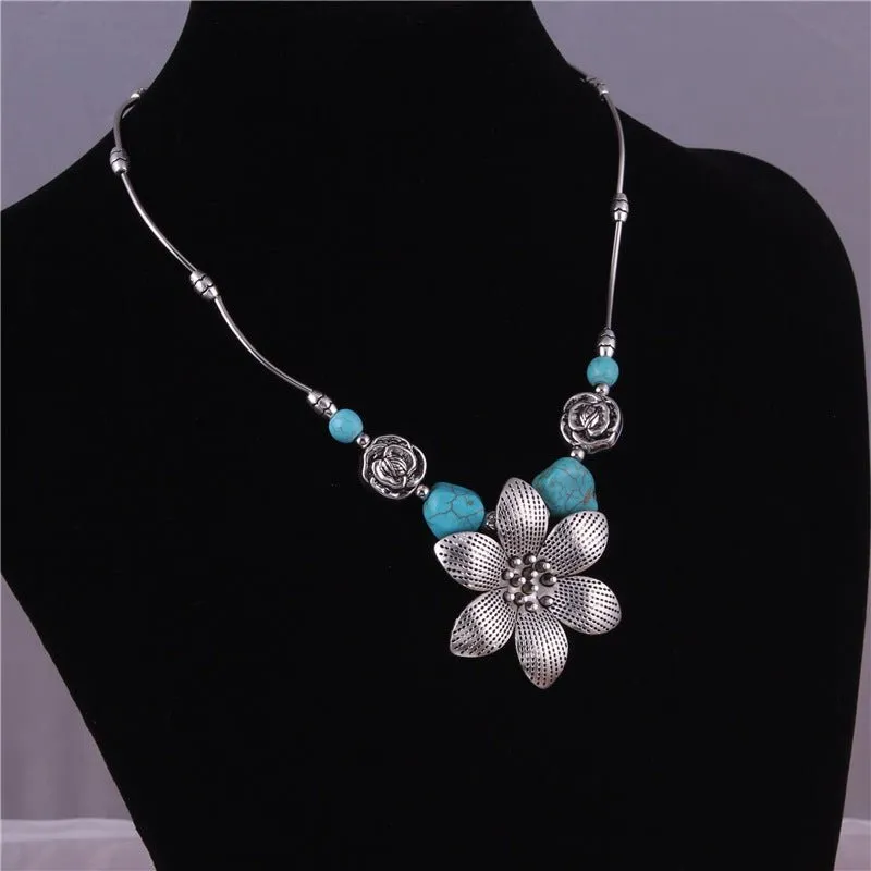 Bohemian Turquoise and Floral Necklace