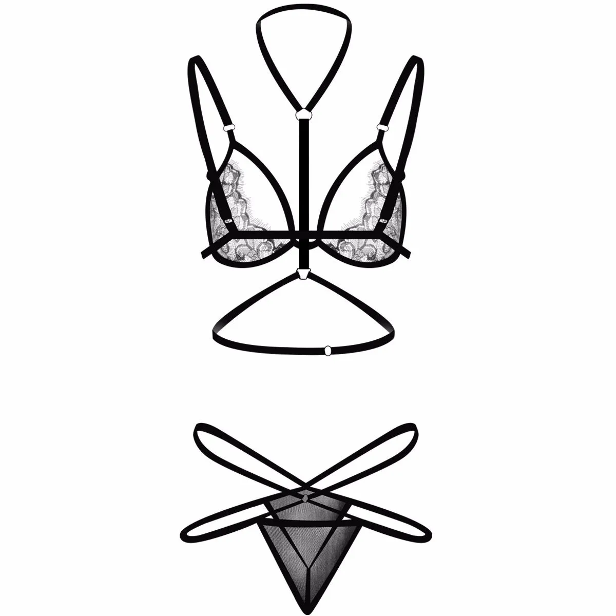 Cage Strap Choker Bra and Panty Set