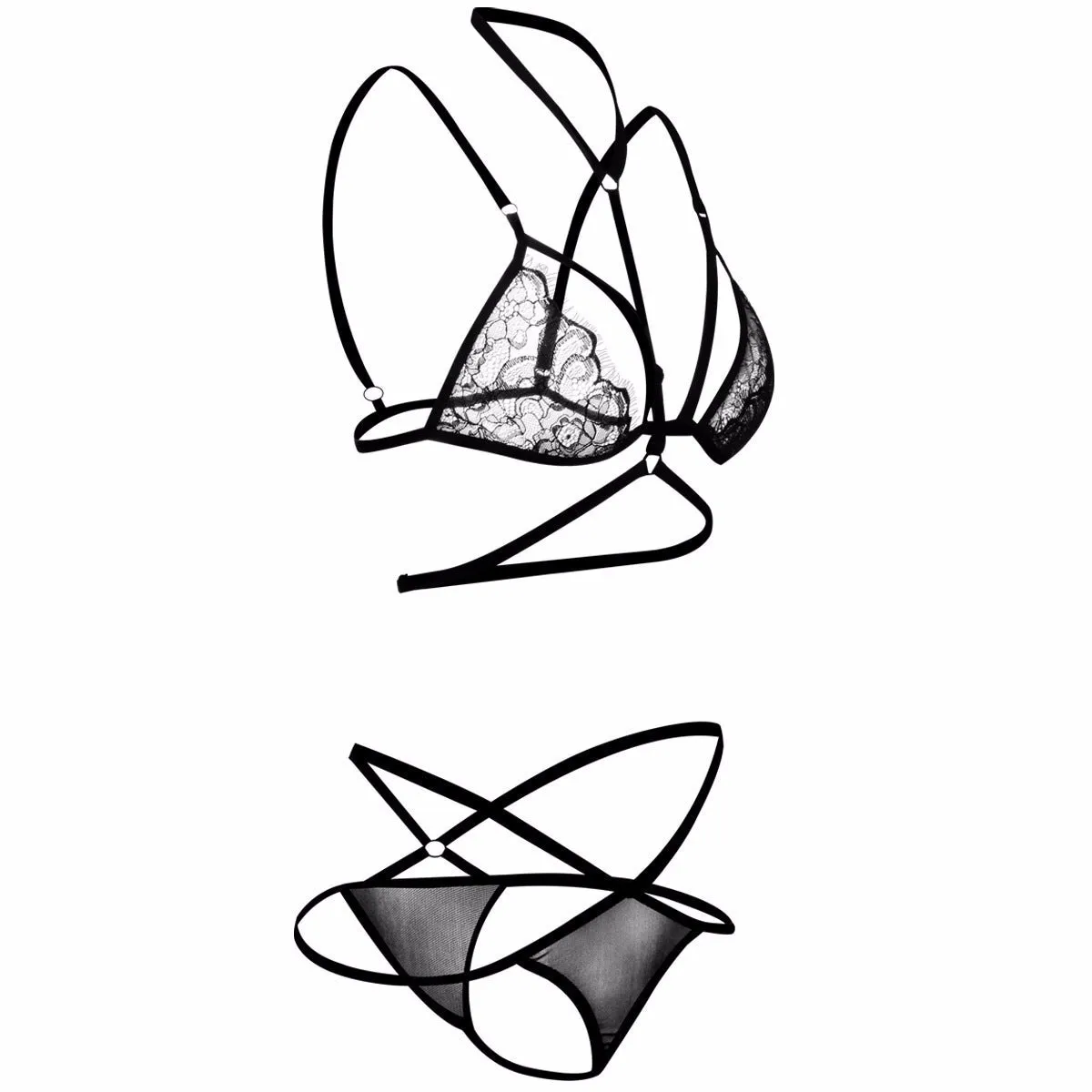 Cage Strap Choker Bra and Panty Set