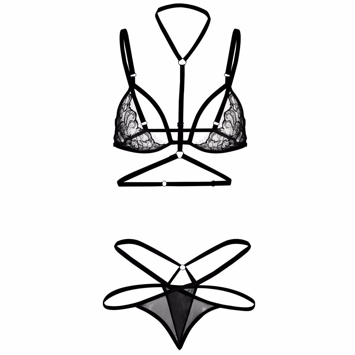 Cage Strap Choker Bra and Panty Set