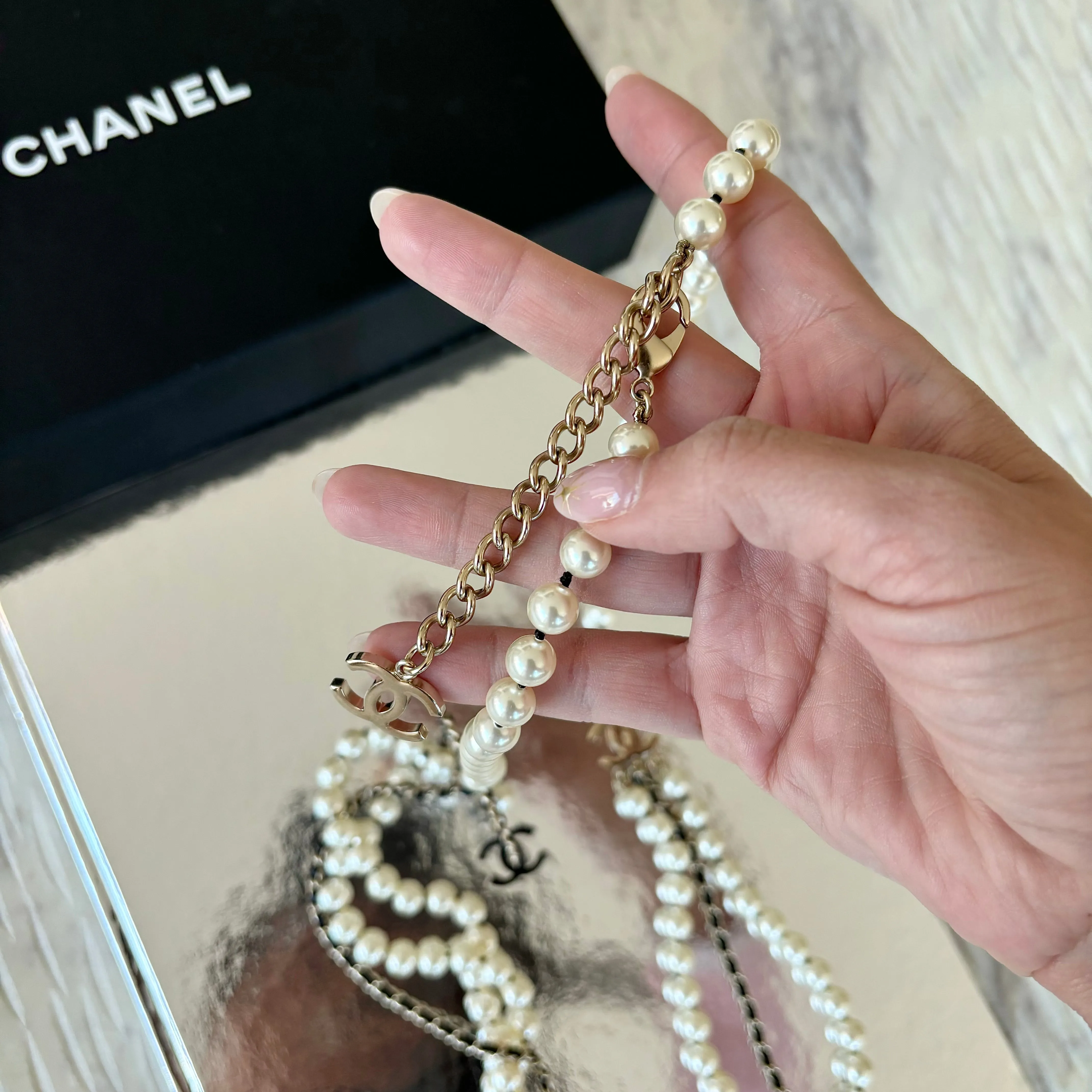 Chanel Long Pearl CC Necklace