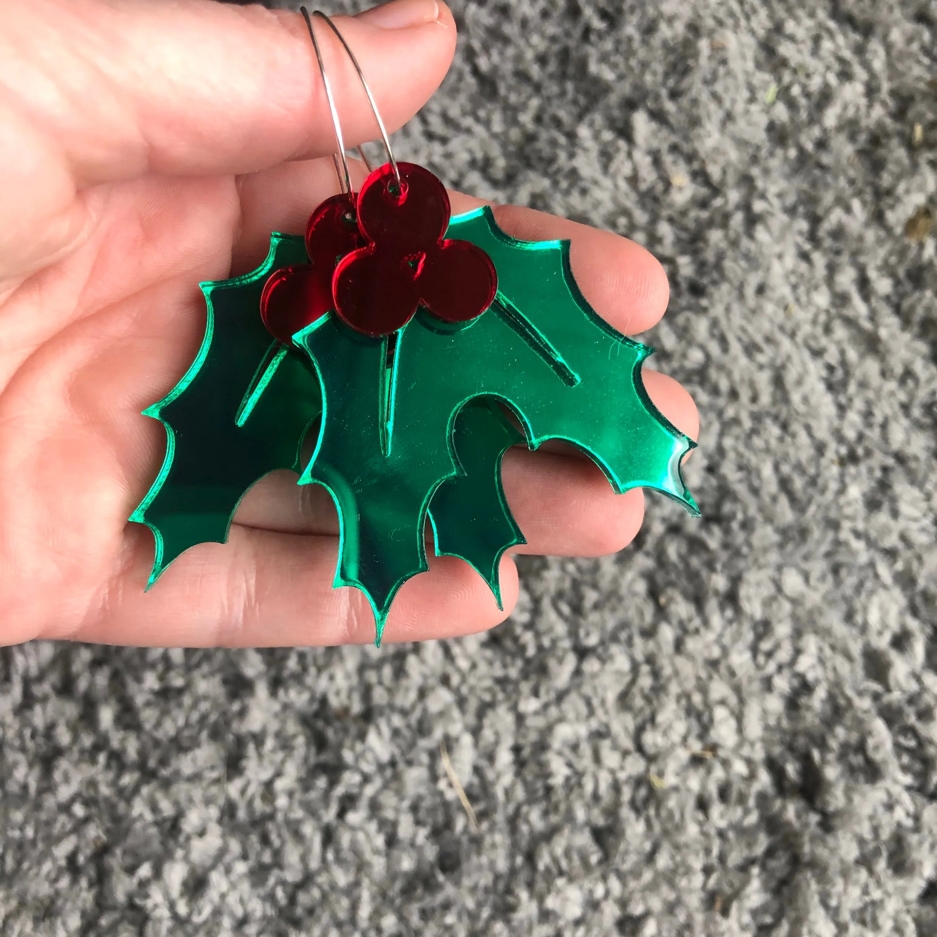 Christmas Holly Hoop Earrings