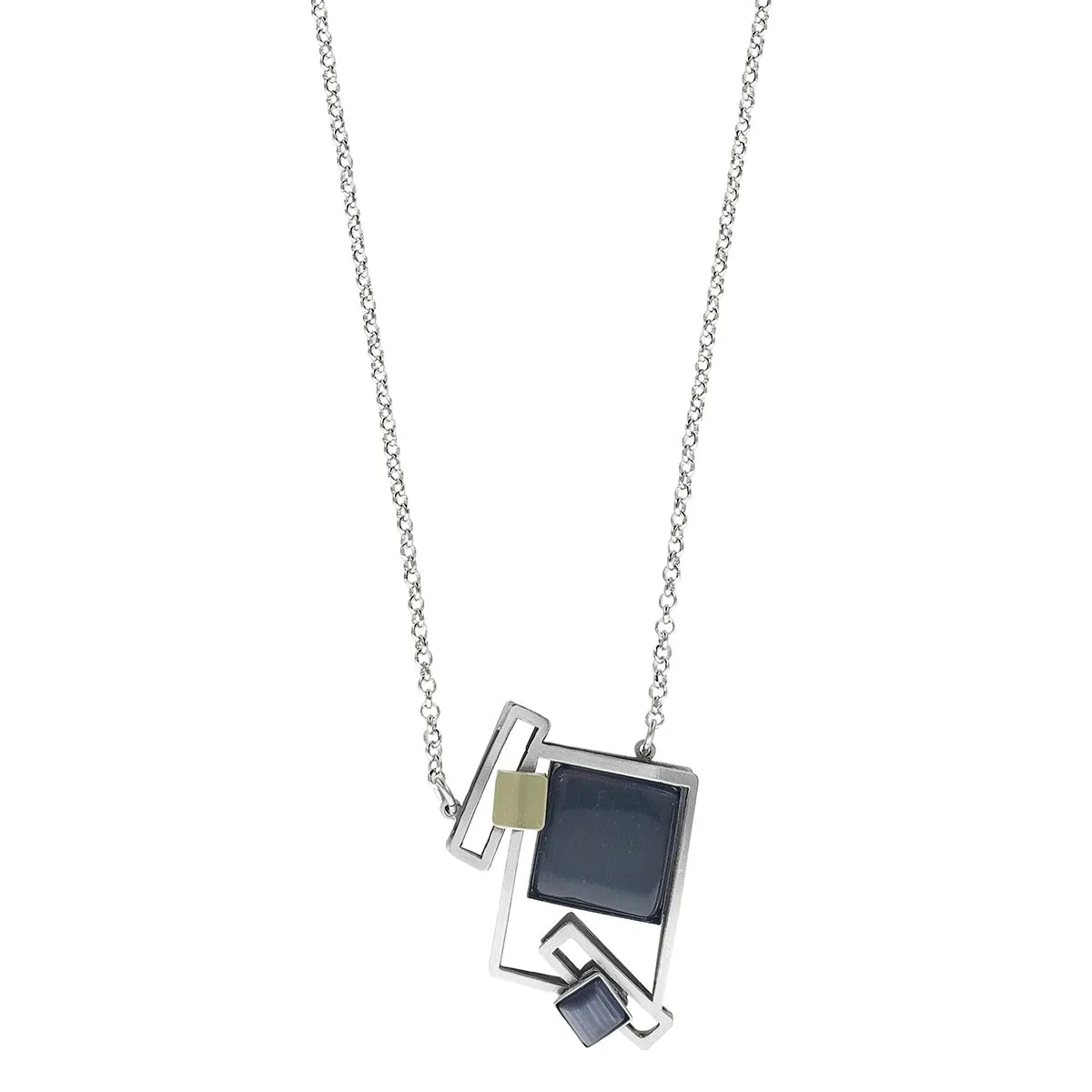 Elegant Black Glass Chain Necklace with Tumbling Geometric Shapes by Christophe Poly