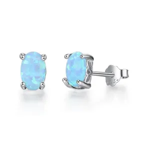 Classic Blue Opal Oval Silver Earrings