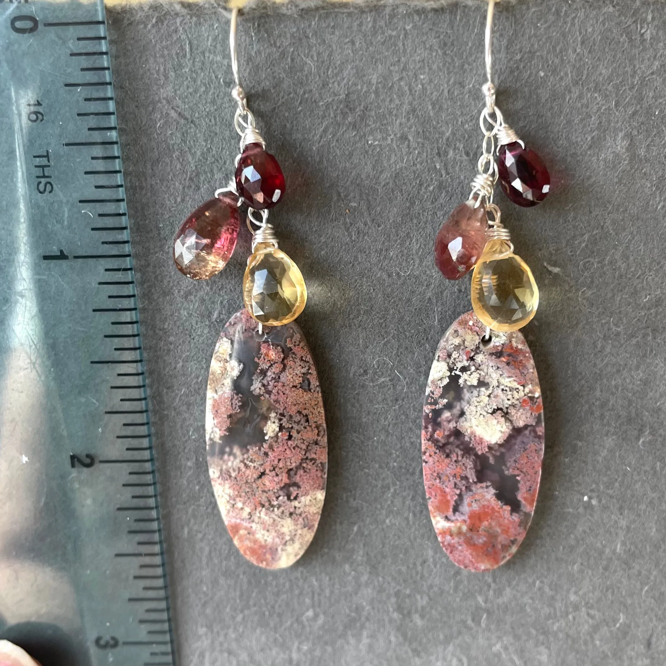 Colorful Moss Agate Cascade Oval Earrings OOAK