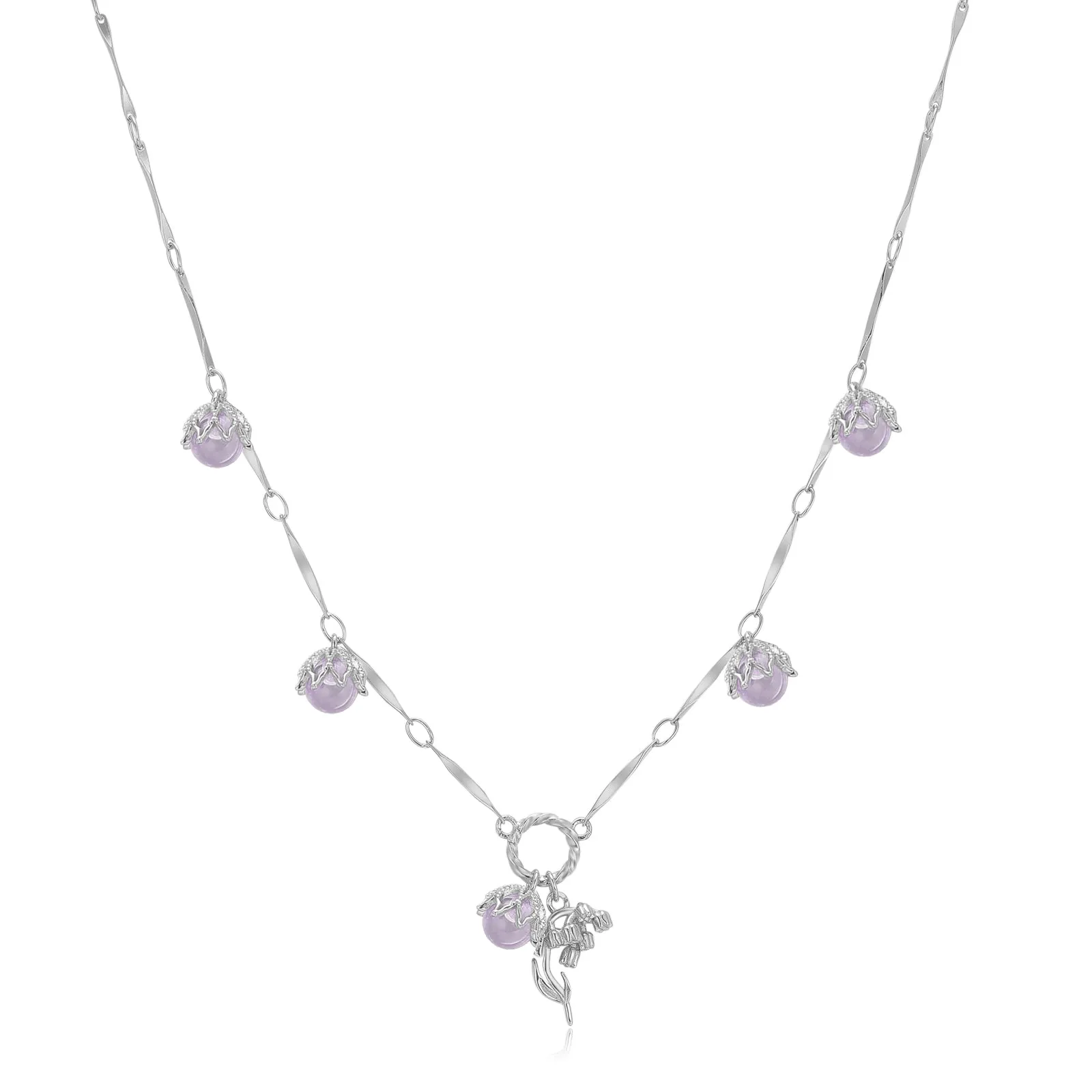 (Coming on 1/5) (Special Edition) Moonstone, Sunstone, Amethyst, Blue Topaz, Rose Quartz Silver Dangle Choker - Lily of the Valley