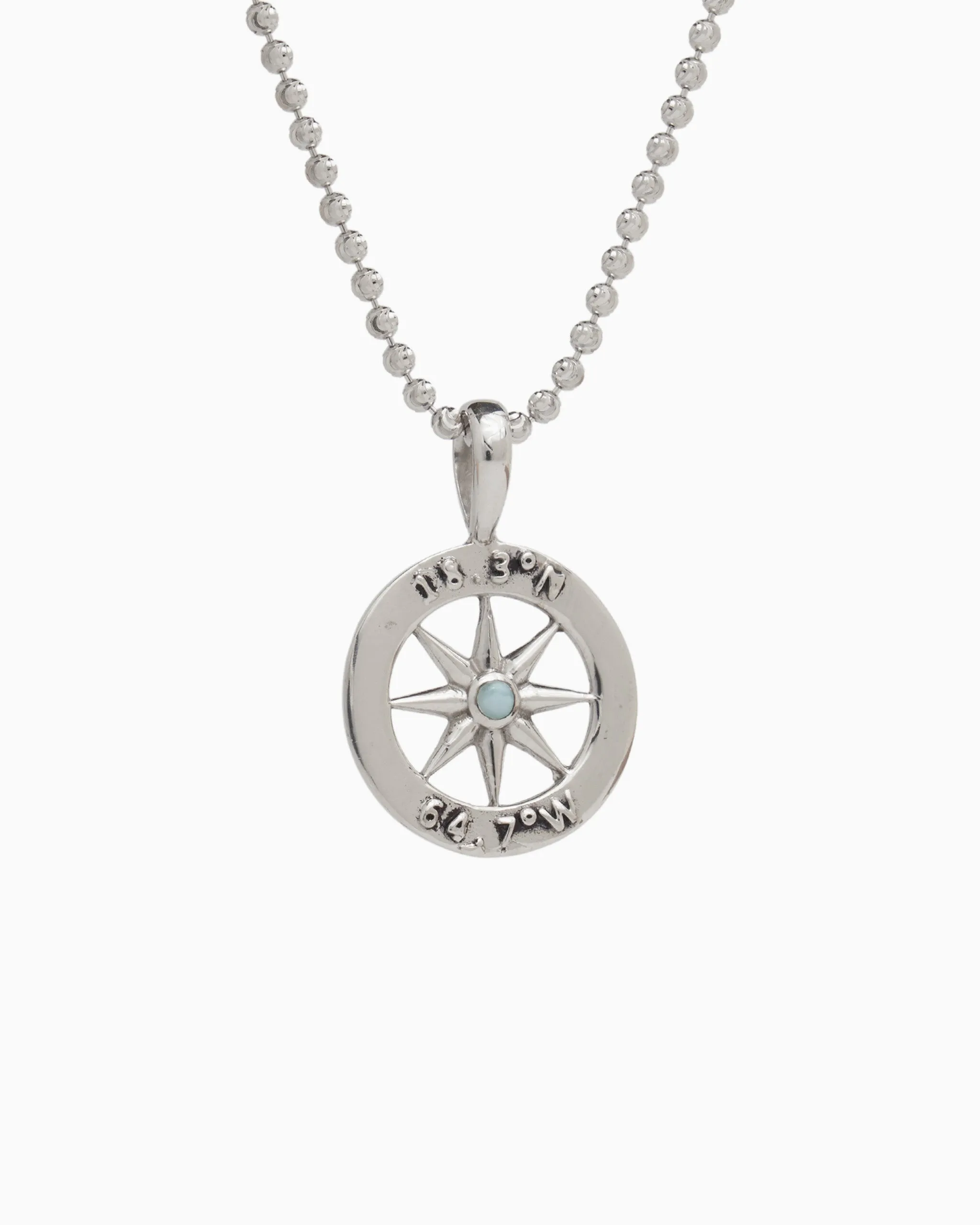 Compass Pendant with St. John Coordinates - Larimar