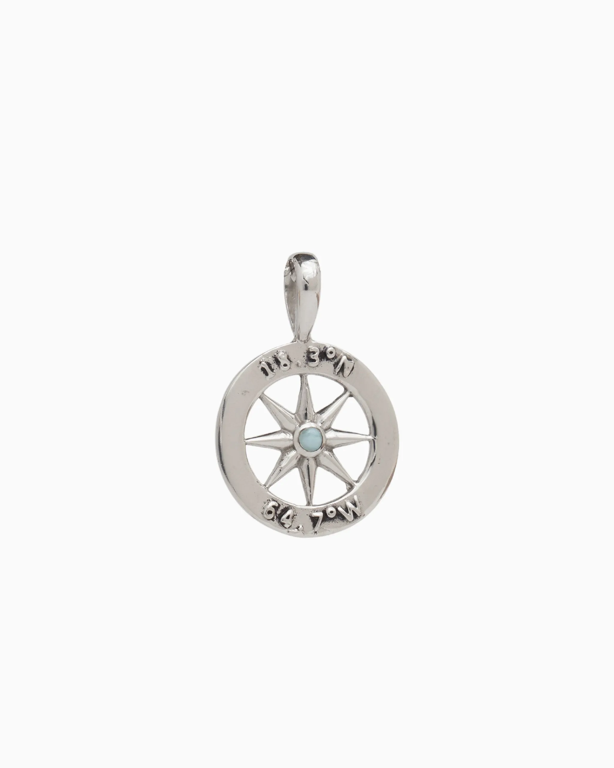 Compass Pendant with St. John Coordinates - Larimar