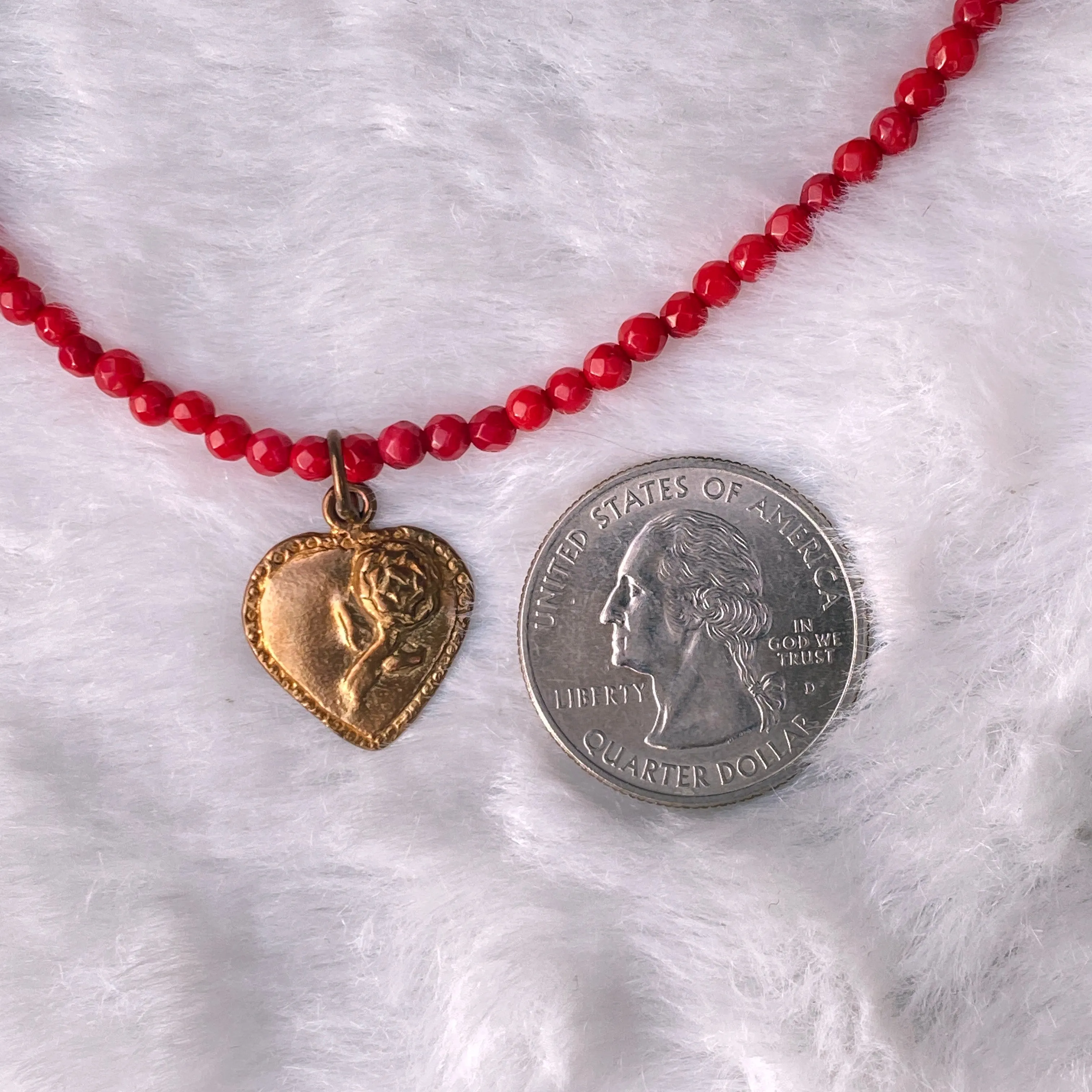 Coral Beaded Heart Necklace