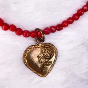 Coral Beaded Heart Necklace