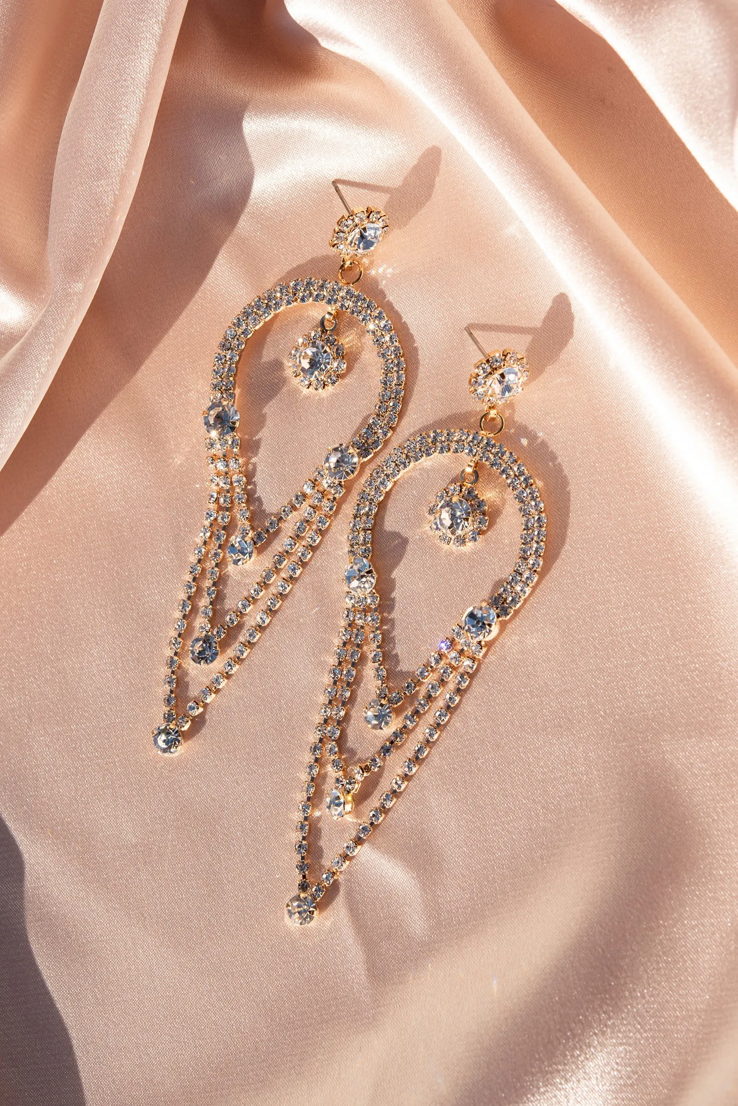 Crescent Half Hoop Drop Rhinestone Post Earrings