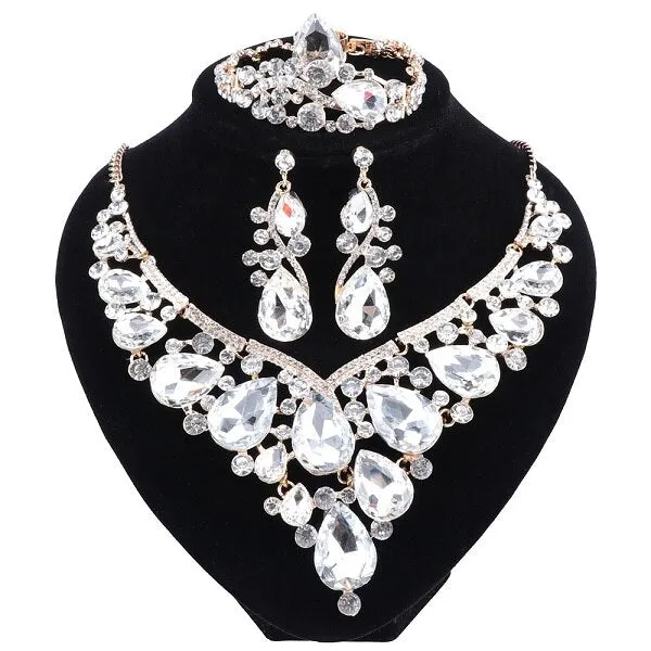 Crystal Necklace, Bracelet, Earrings & Ring Wedding Statement Jewelry Set