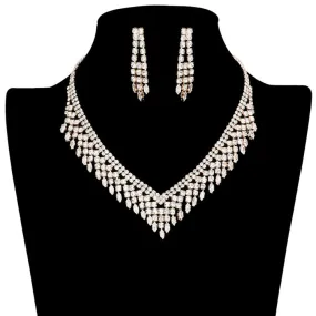 Cubic Zirconia CZ Marquise Accented Necklace Earring Set