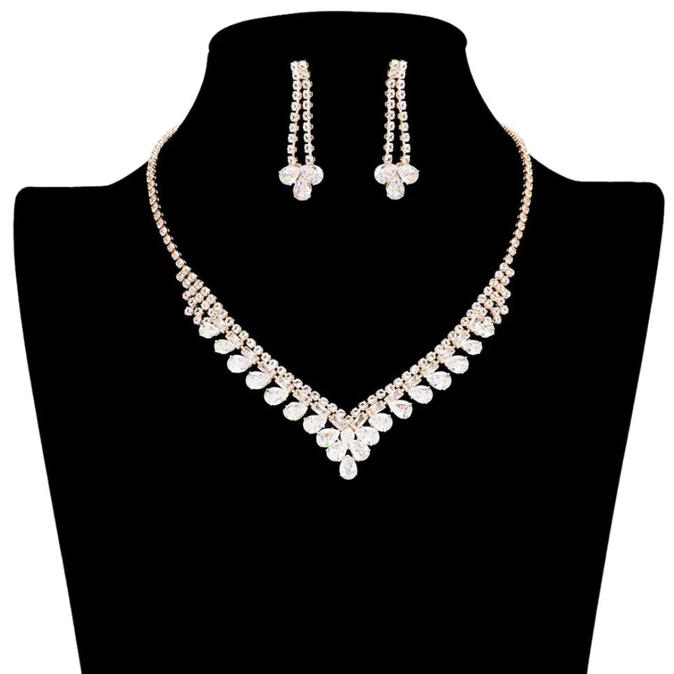 Cubic Zirconia CZ Teardrop Stone Cluster Jewelry Set