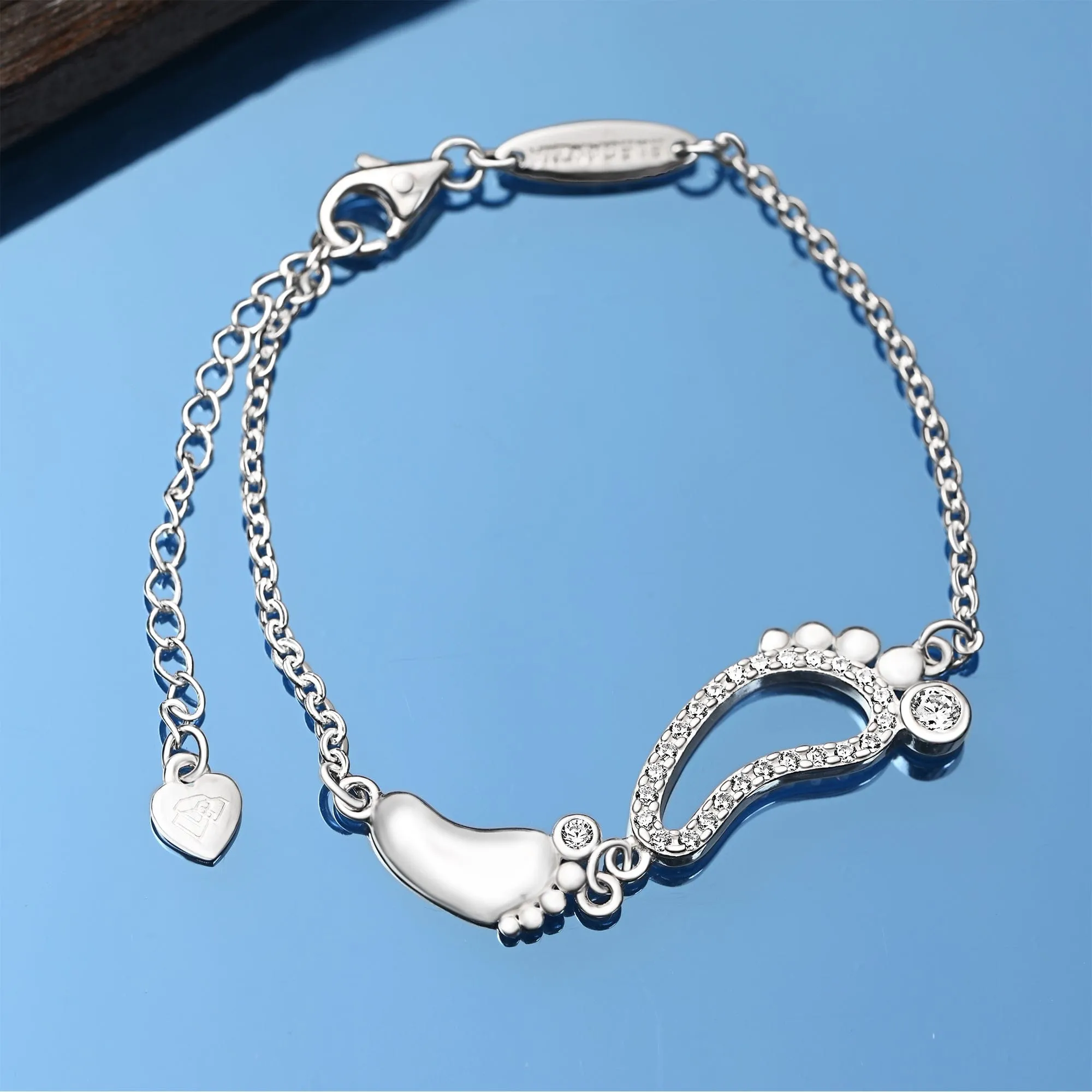 CZ Mom and Baby Feet Bracelet Sterling Silver