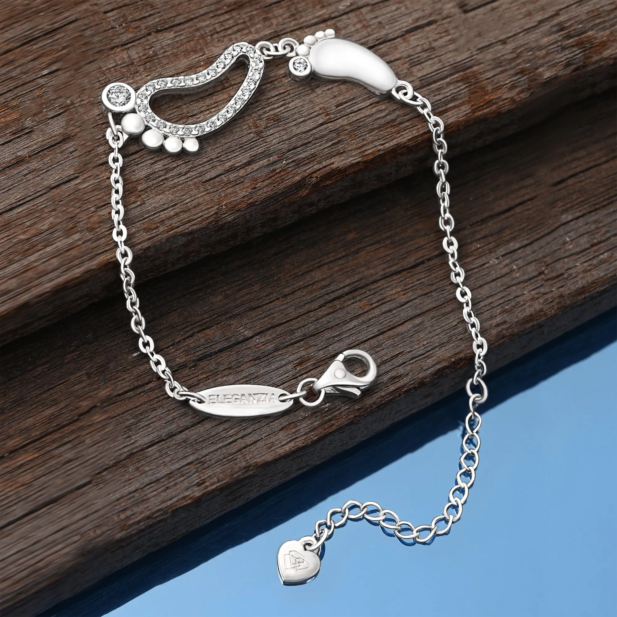 CZ Mom and Baby Feet Bracelet Sterling Silver