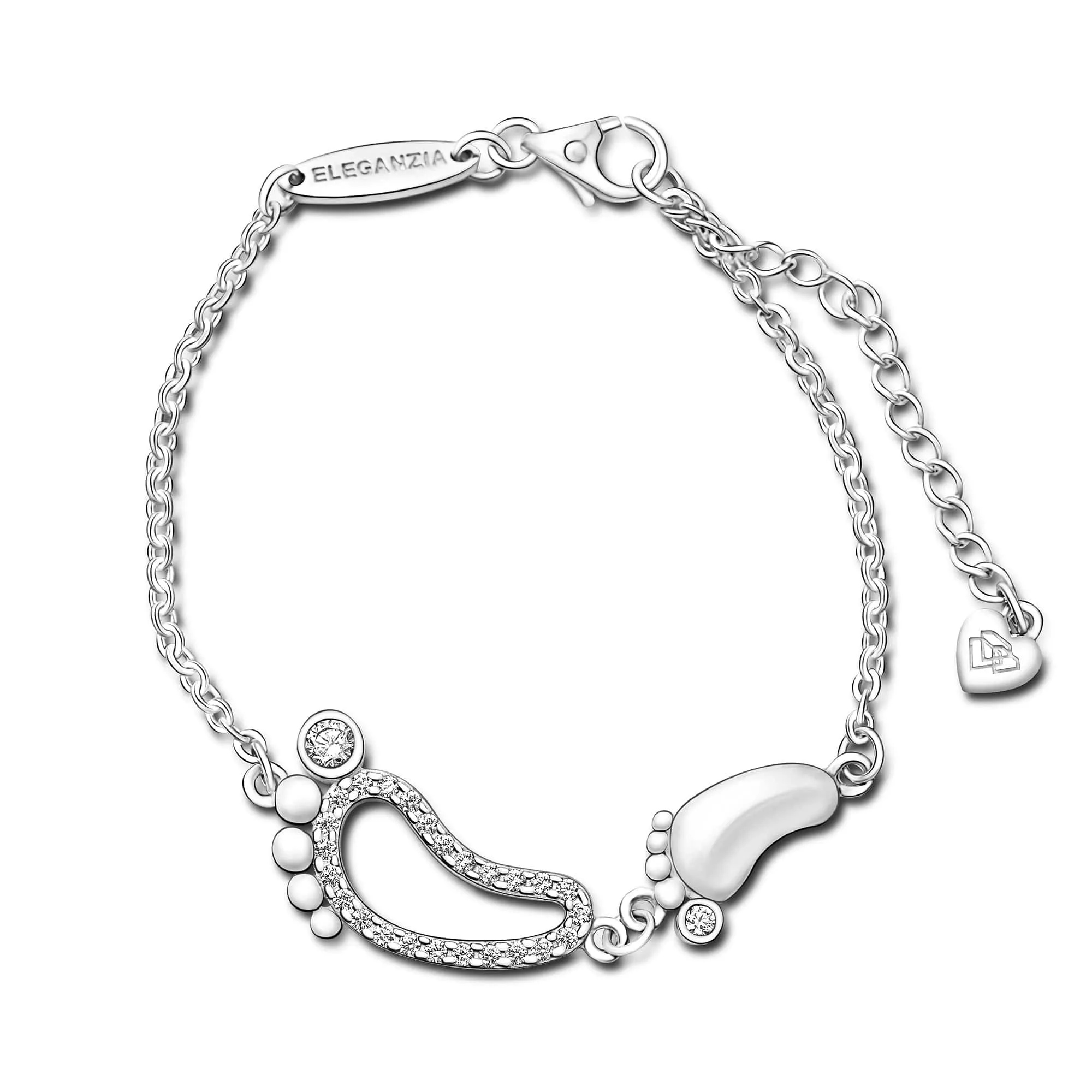 CZ Mom and Baby Feet Bracelet Sterling Silver