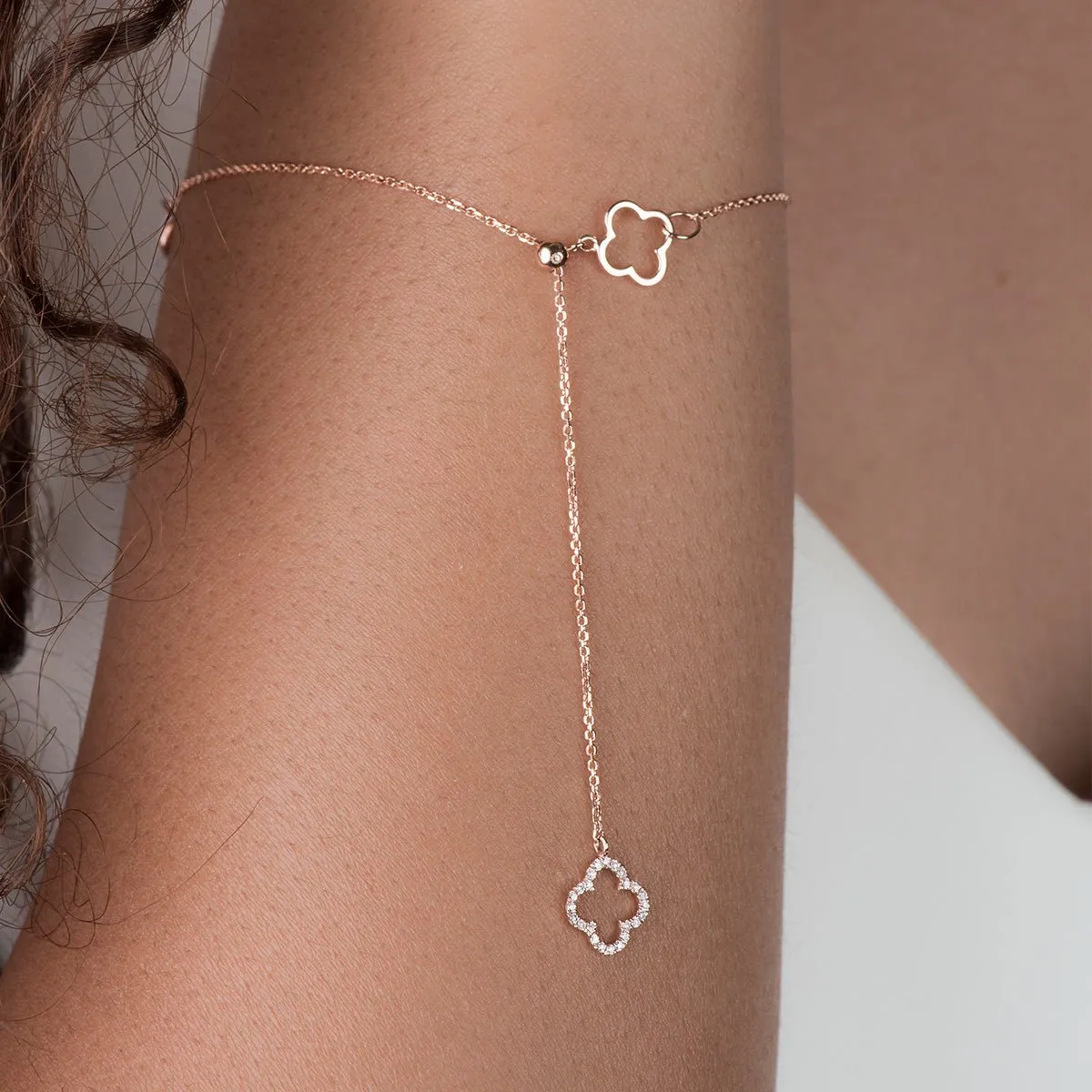 Diamond Clover Lariat Bolo Bracelet