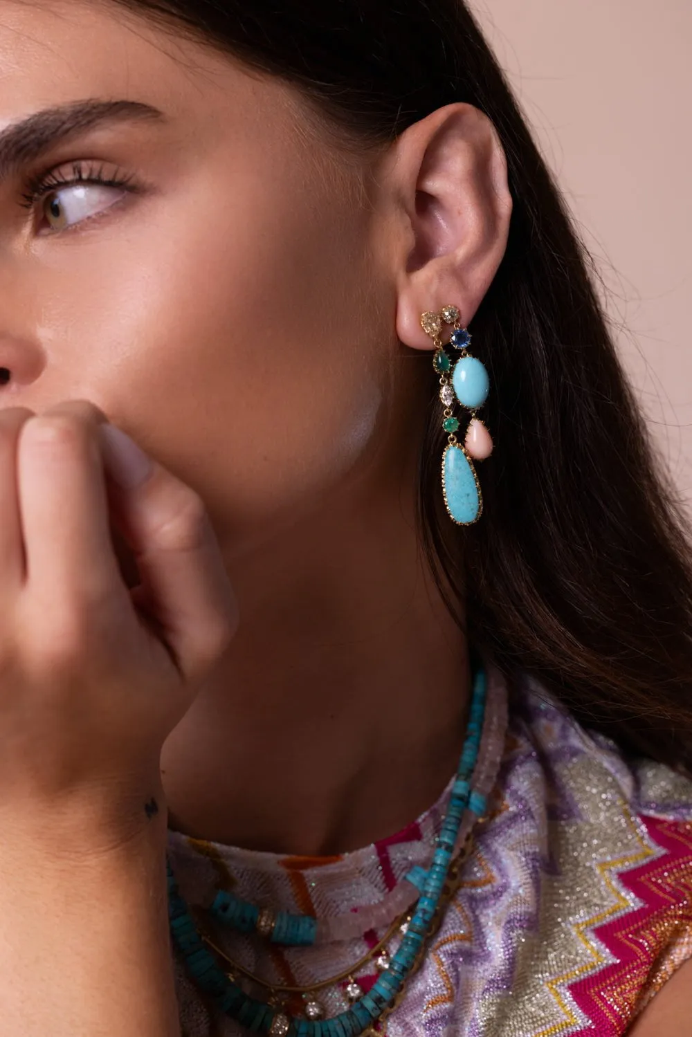 Diamond Coral Drop Earrings