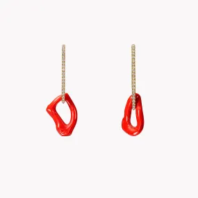 Diamond Pave Coral Drop Earrings