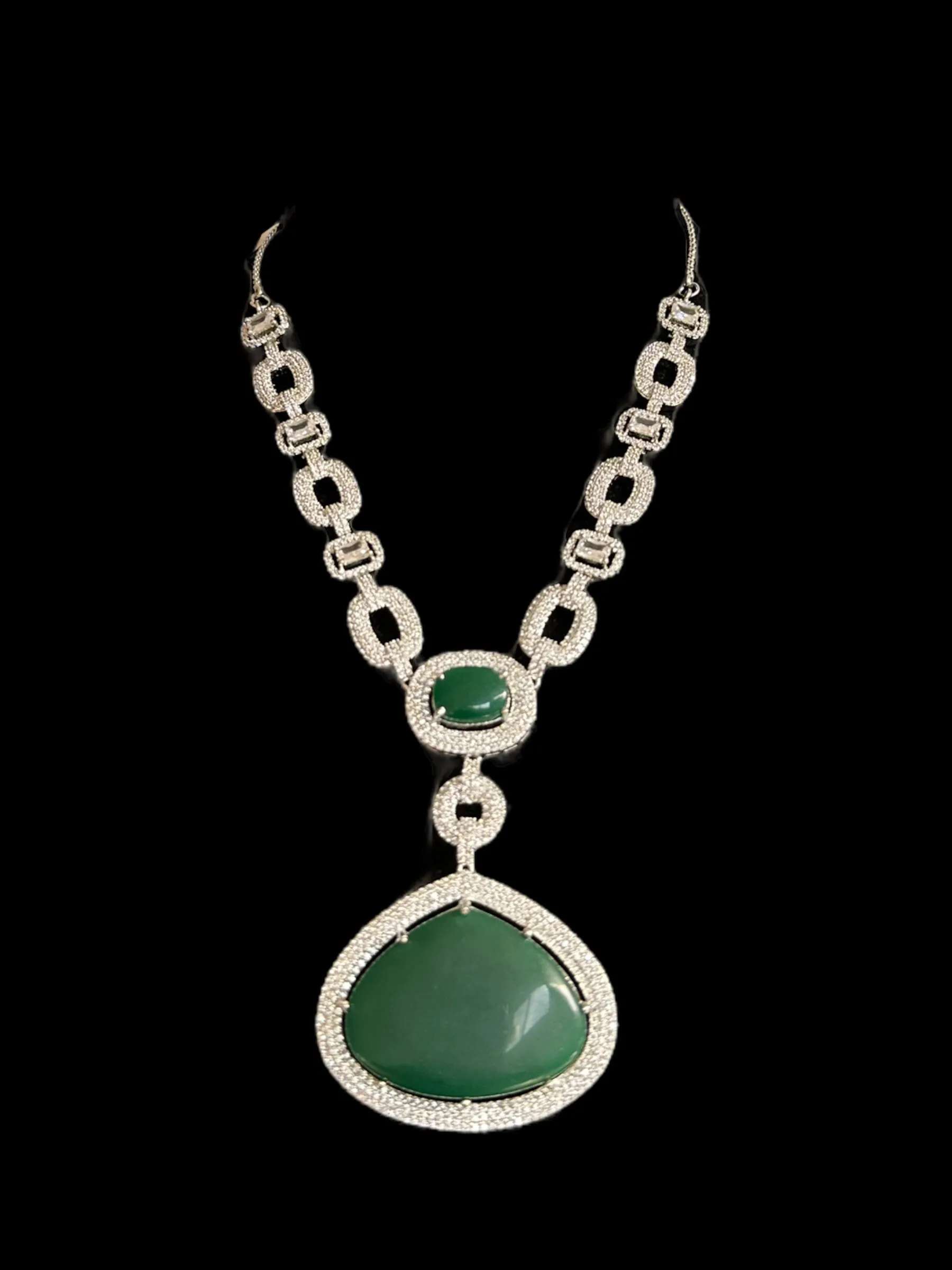 DNS99 CZ necklace set in green   - silver plated ( READY TO SHIP )