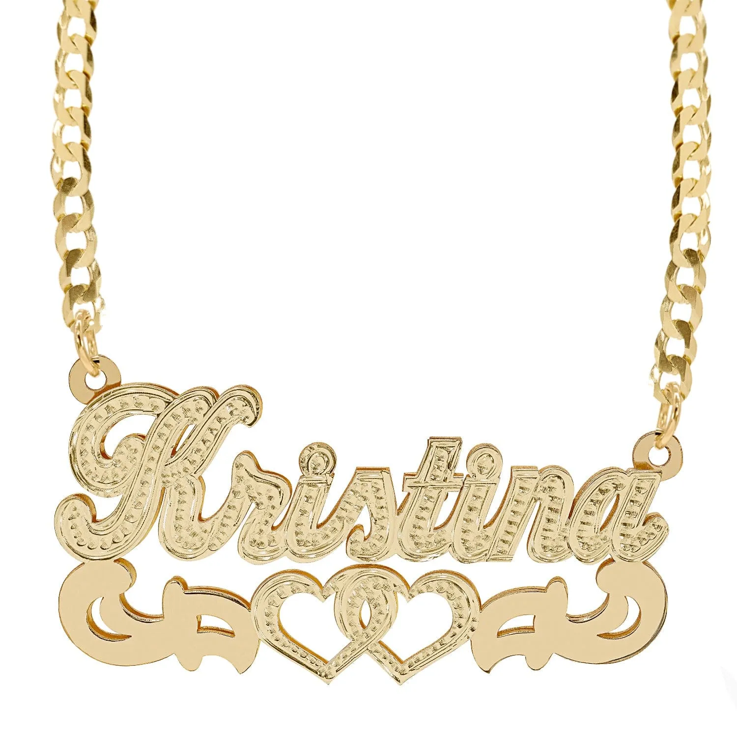 Double Nameplate Necklace Kristina with Cuban chain