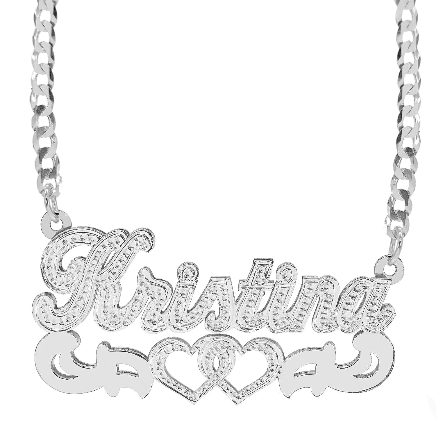 Double Nameplate Necklace Kristina with Cuban chain