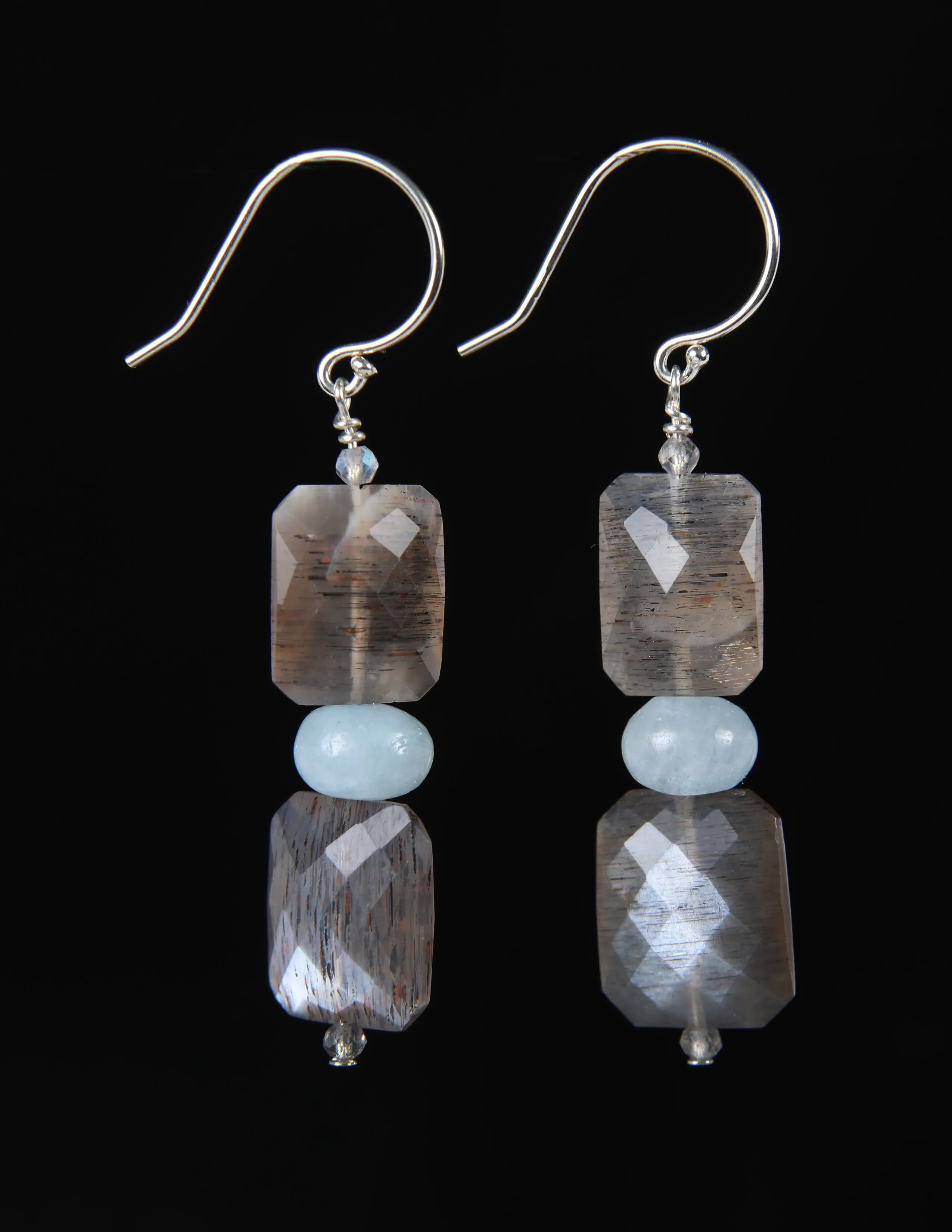 Drop Ear Wires: Hypersthene, Aquamarine, Labradorite, Silver