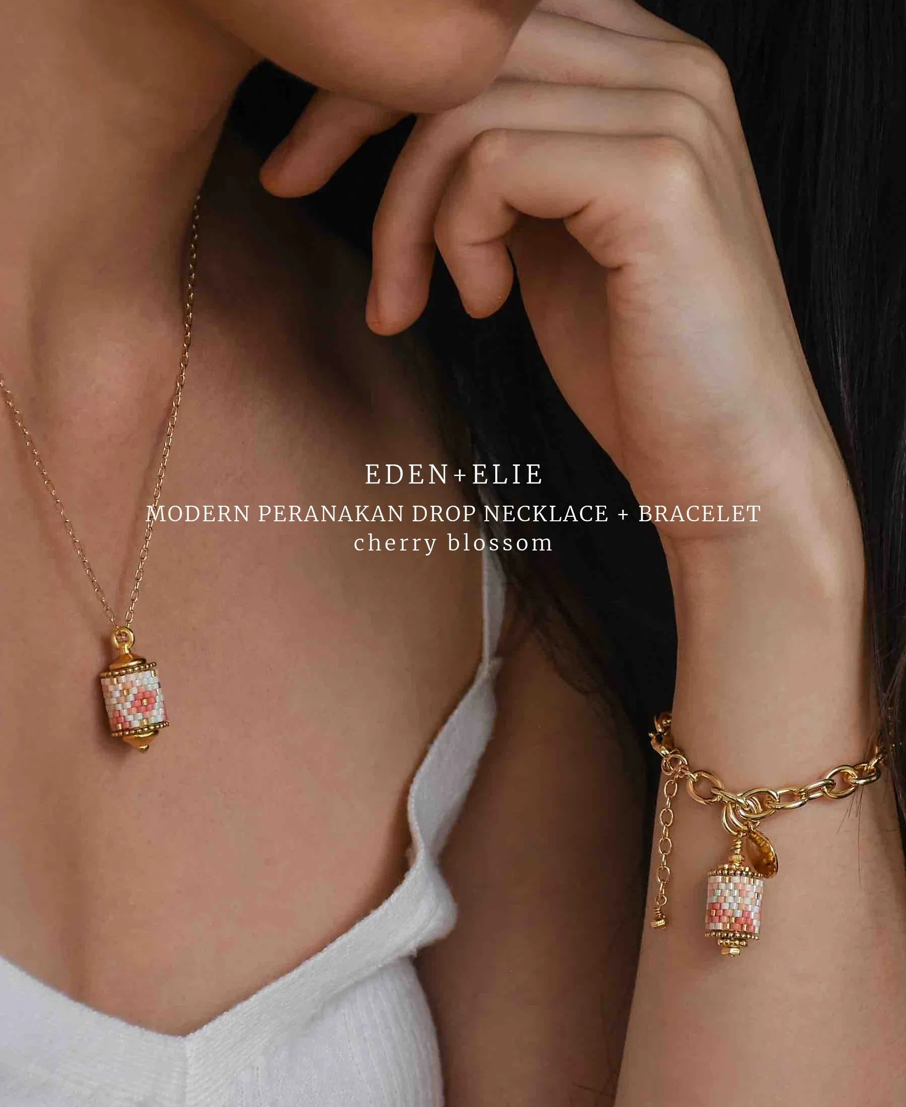 EDEN   ELIE Modern Peranakan drop pendant necklace - cherry blossom