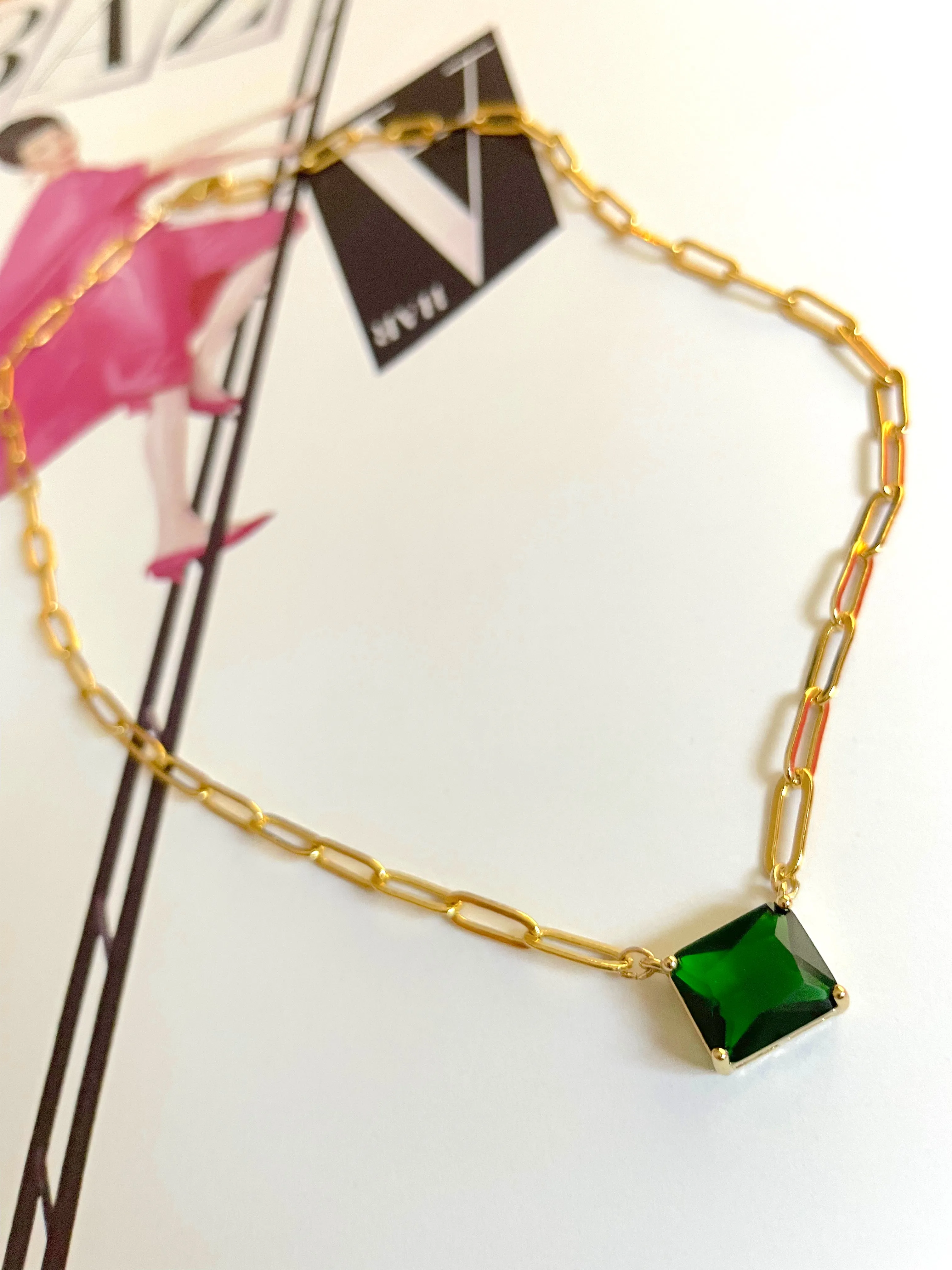 Emerald crystal pendant necklace