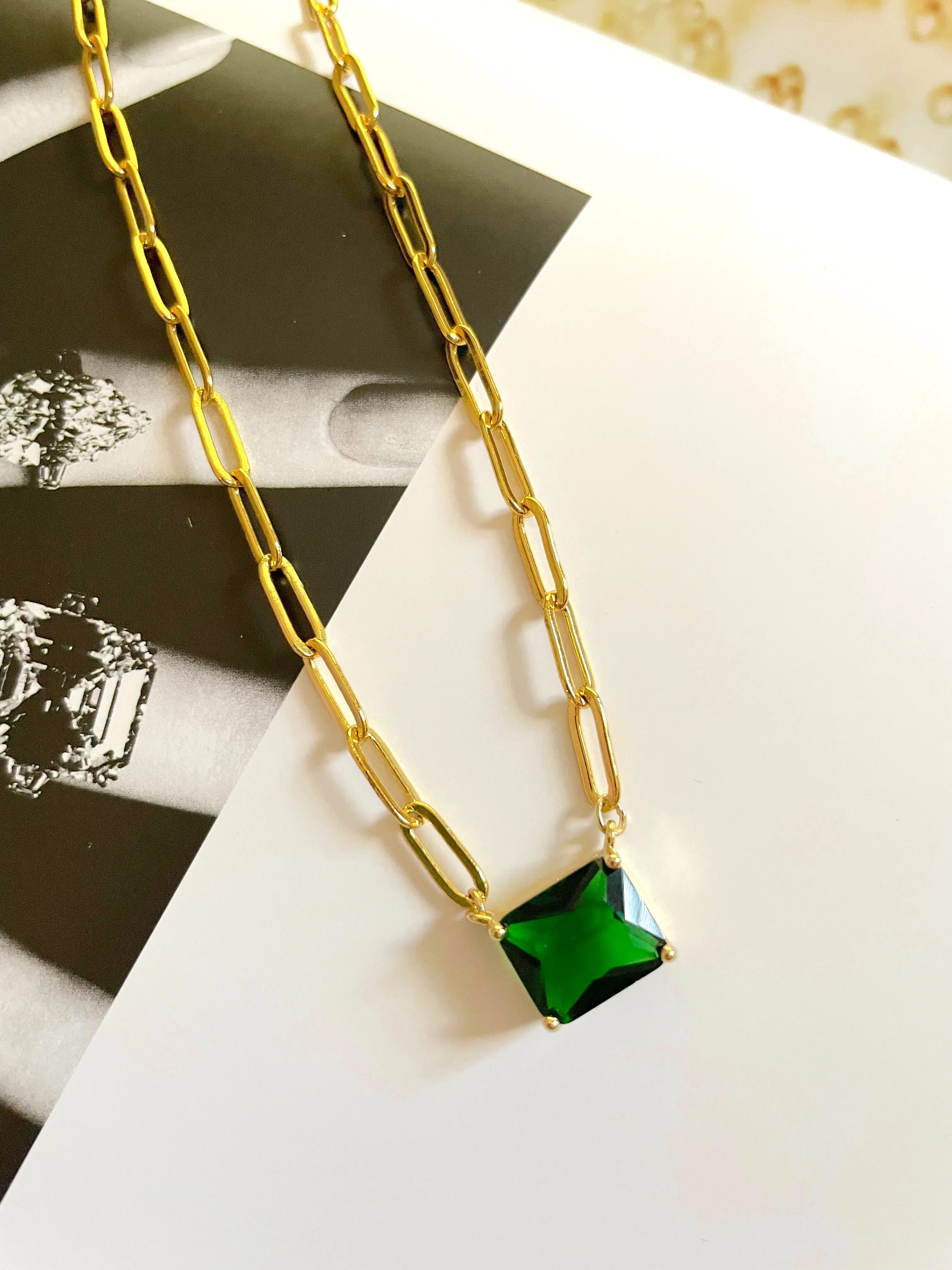 Emerald crystal pendant necklace