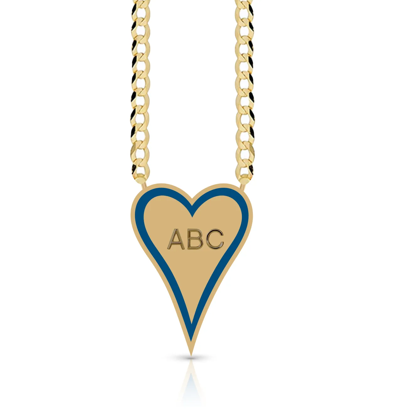 Enamel Outline Elongated Heart   Initials Cuban Link Necklace