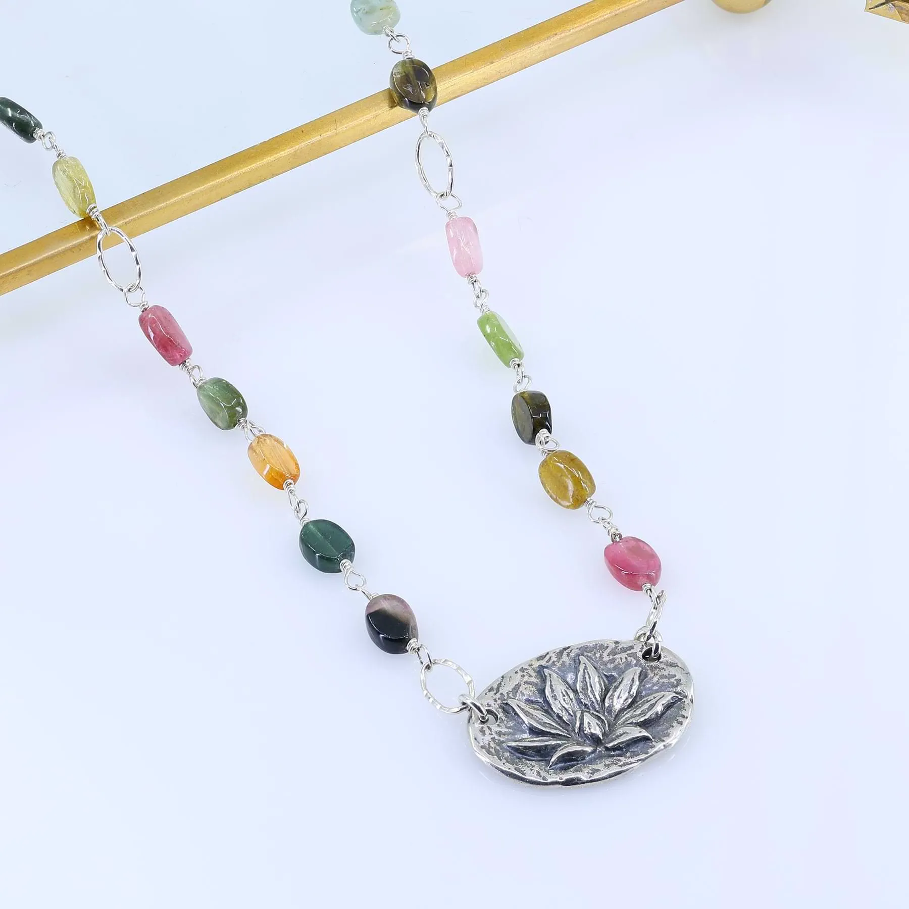 Enlightenment in Tourmaline - Lotus Pendant Tourmaline Silver Necklace