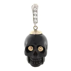 Estate 14kt Carved Jet Skull & Diamond Pendant