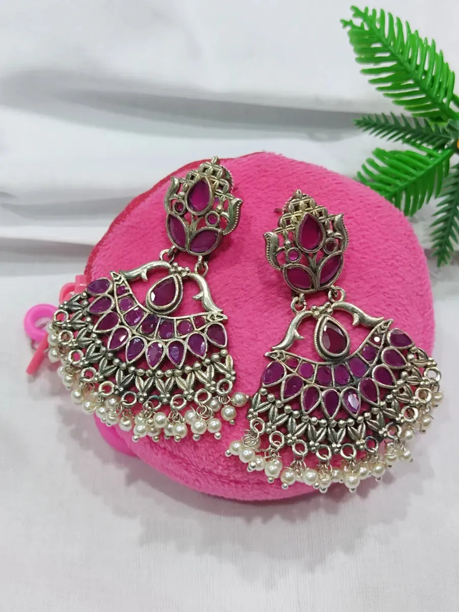 Ethnic Ruby With Mogra Drop German Silver Earrings