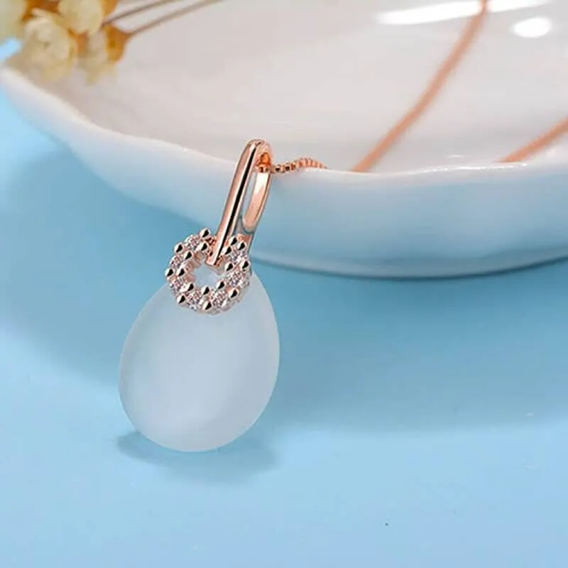 Fashion Water Drop Shaped Cat Eye Stone Necklace - 925 Sterling Silver