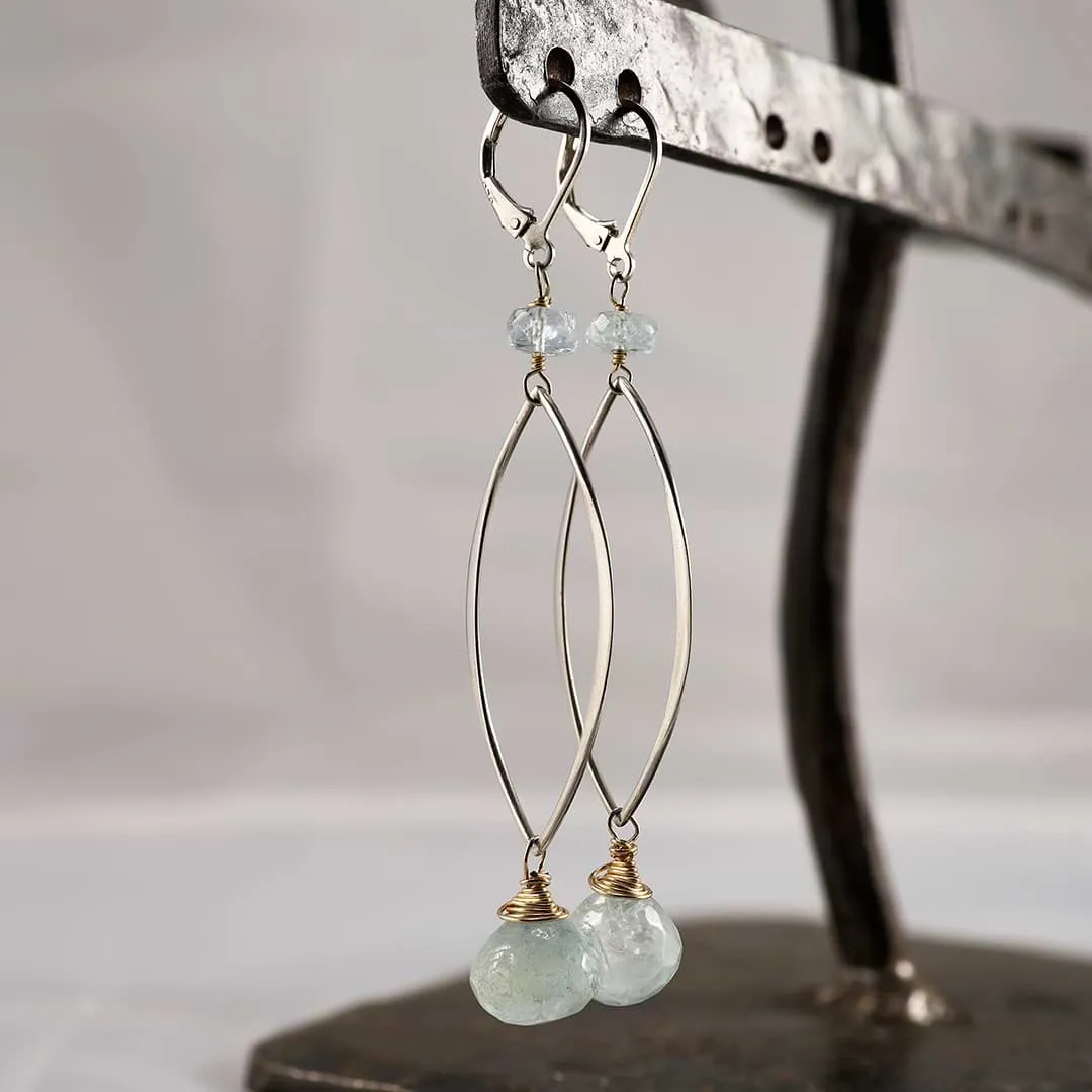 First Frost - Aquamarine Long Drop Earrings