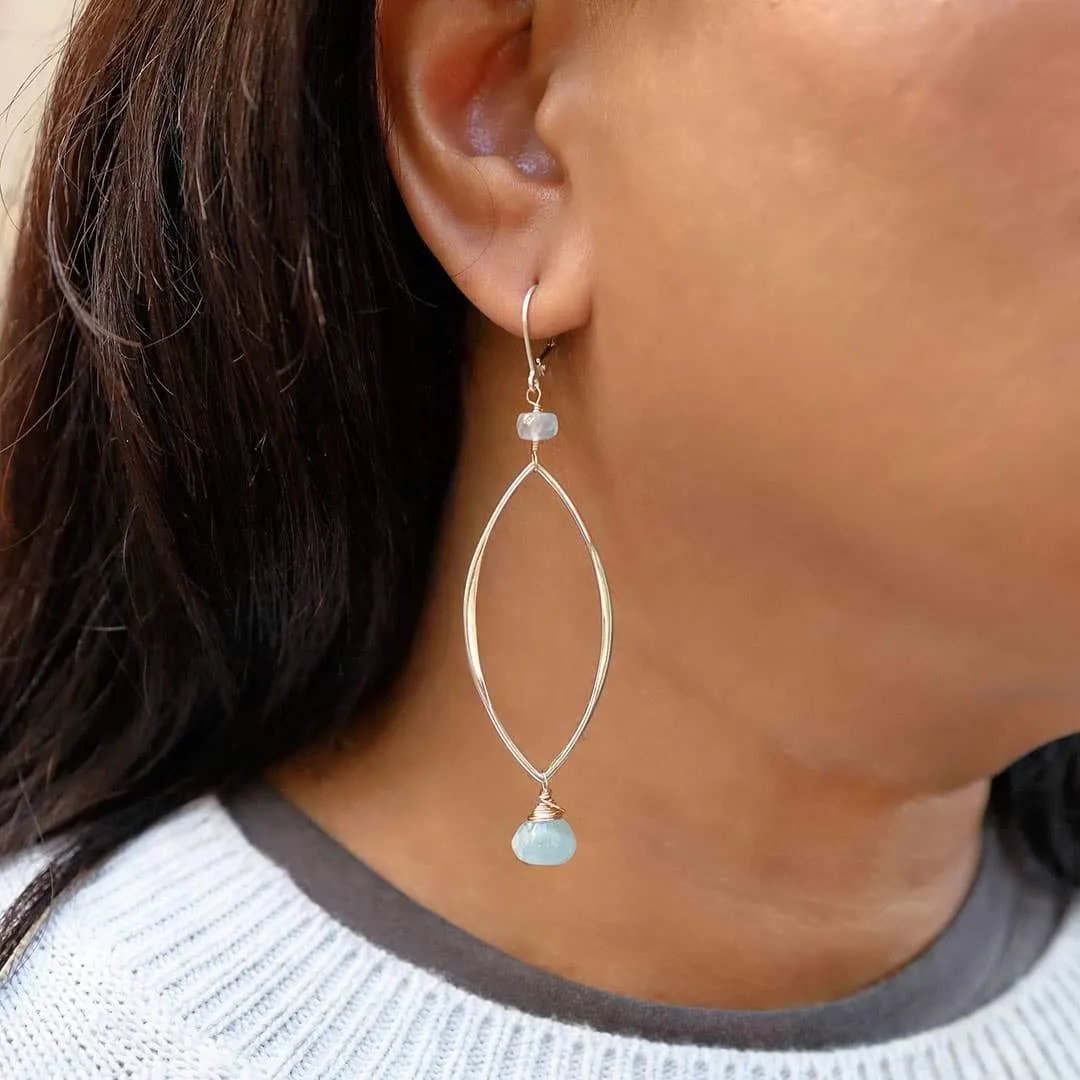 First Frost - Aquamarine Long Drop Earrings