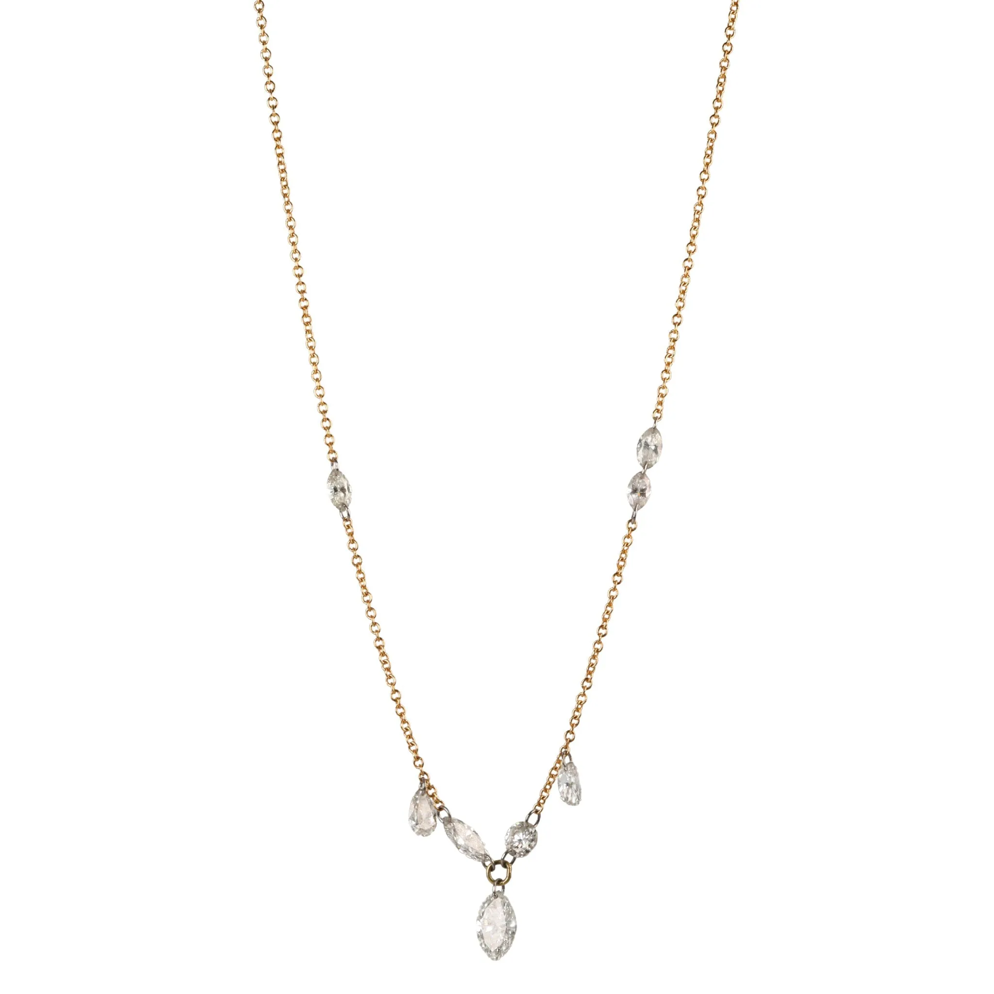 Free-Set Marquise and Pear-Shaped Diamond Necklace (~1.79 tcw)