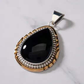 G. Long Navajo Black Onyx Teardrop Navajo USA Native American Made 925 Sterling Silver & 12K Gold Filled Pendant