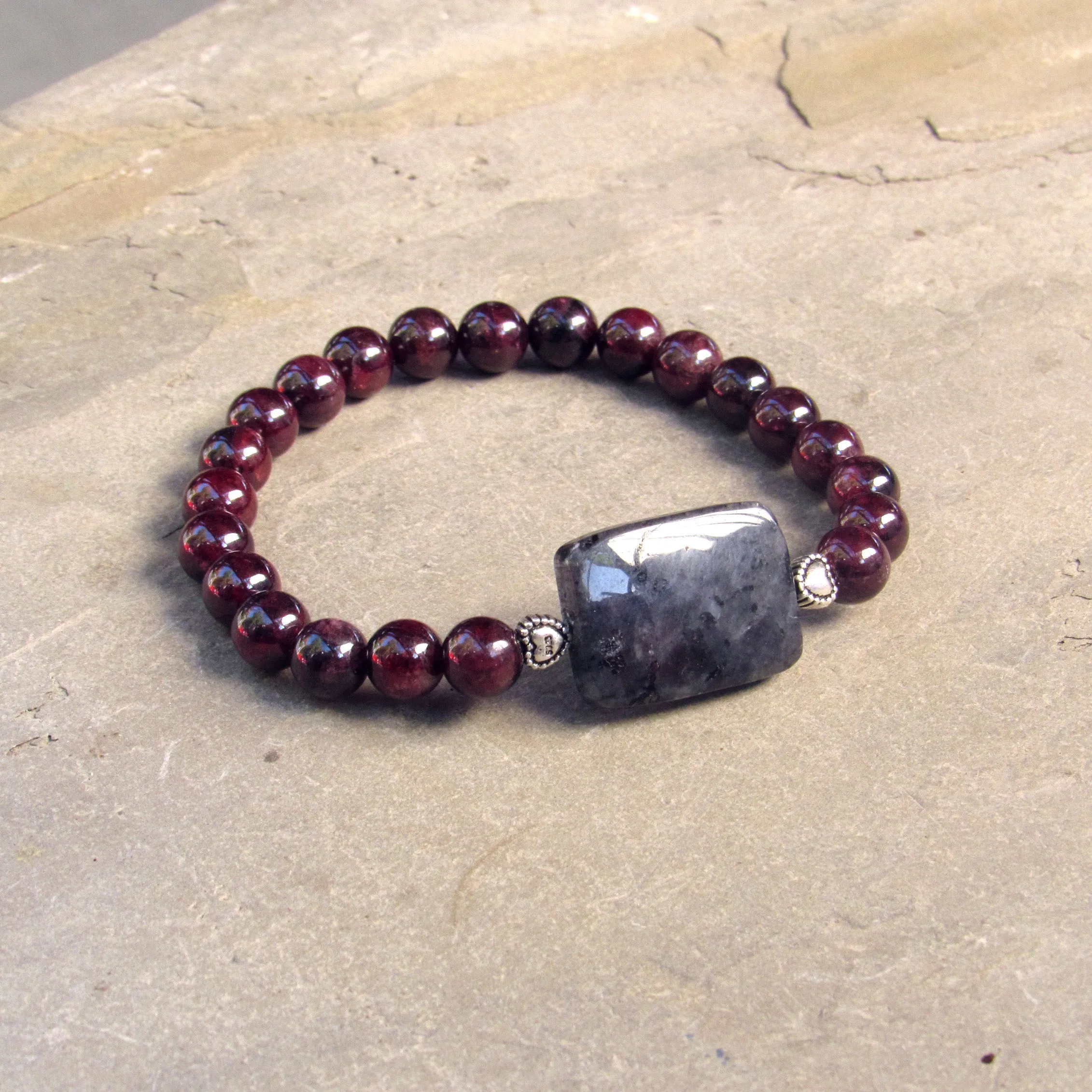 Garnet and Black Labradorite Gemstone bracelets with Sterling silver