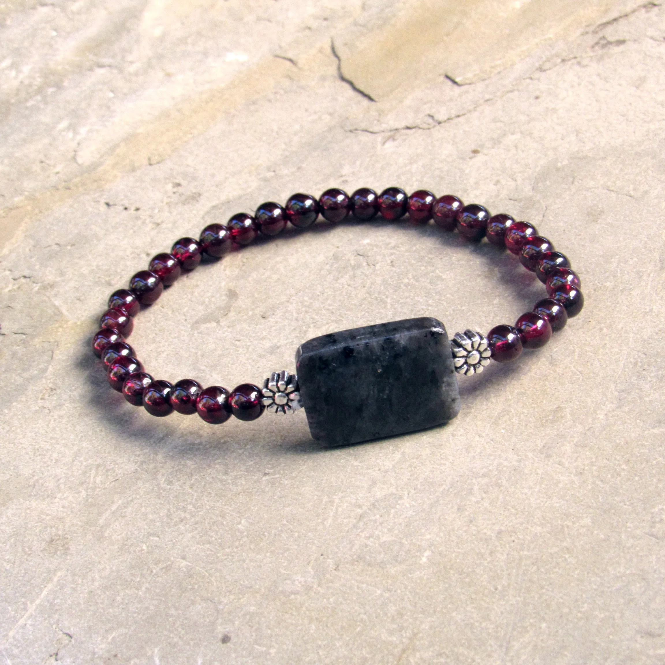 Garnet and Black Labradorite Gemstone bracelets with Sterling silver