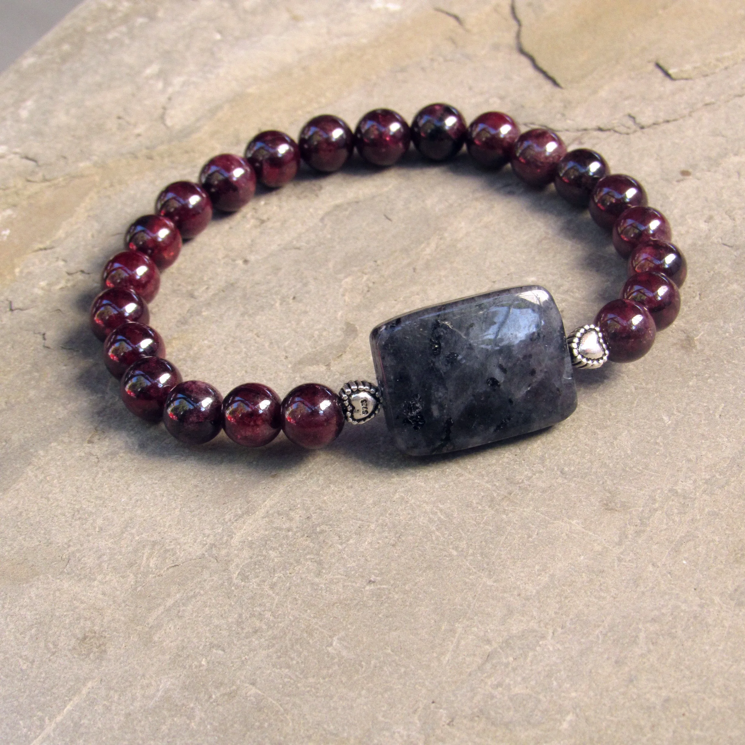 Garnet and Black Labradorite Gemstone bracelets with Sterling silver