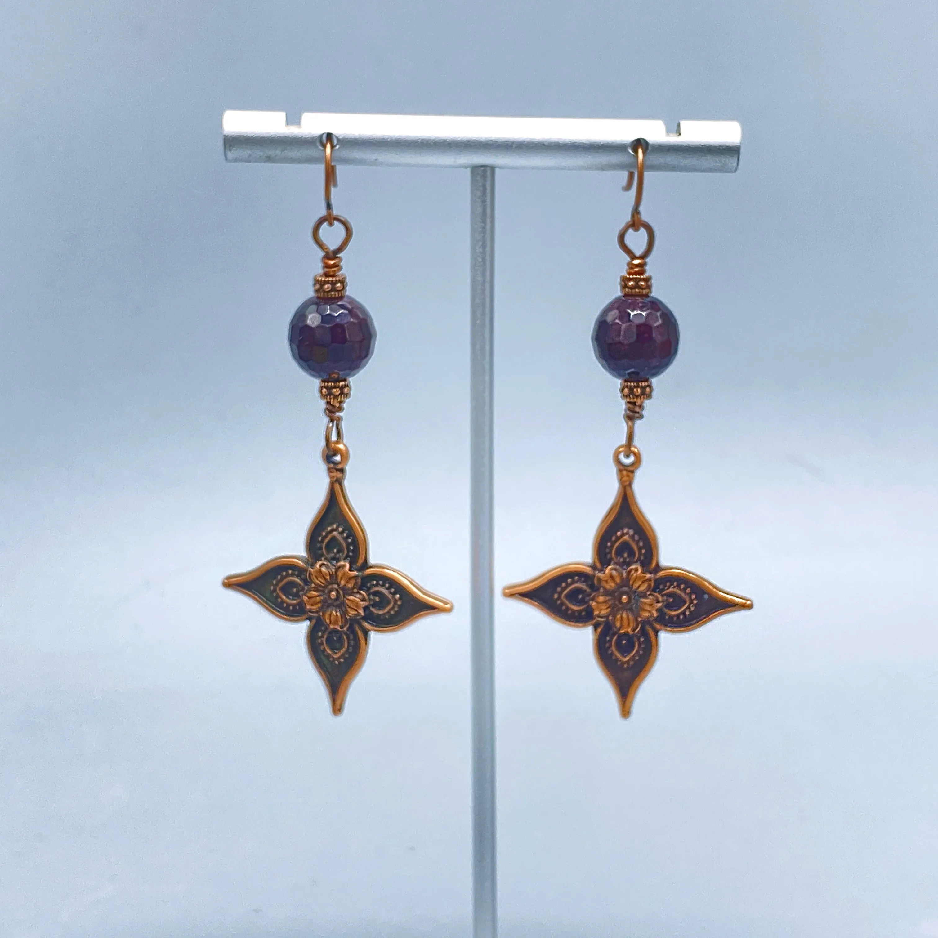 Garnet and Copper Lily Dangle Earrings