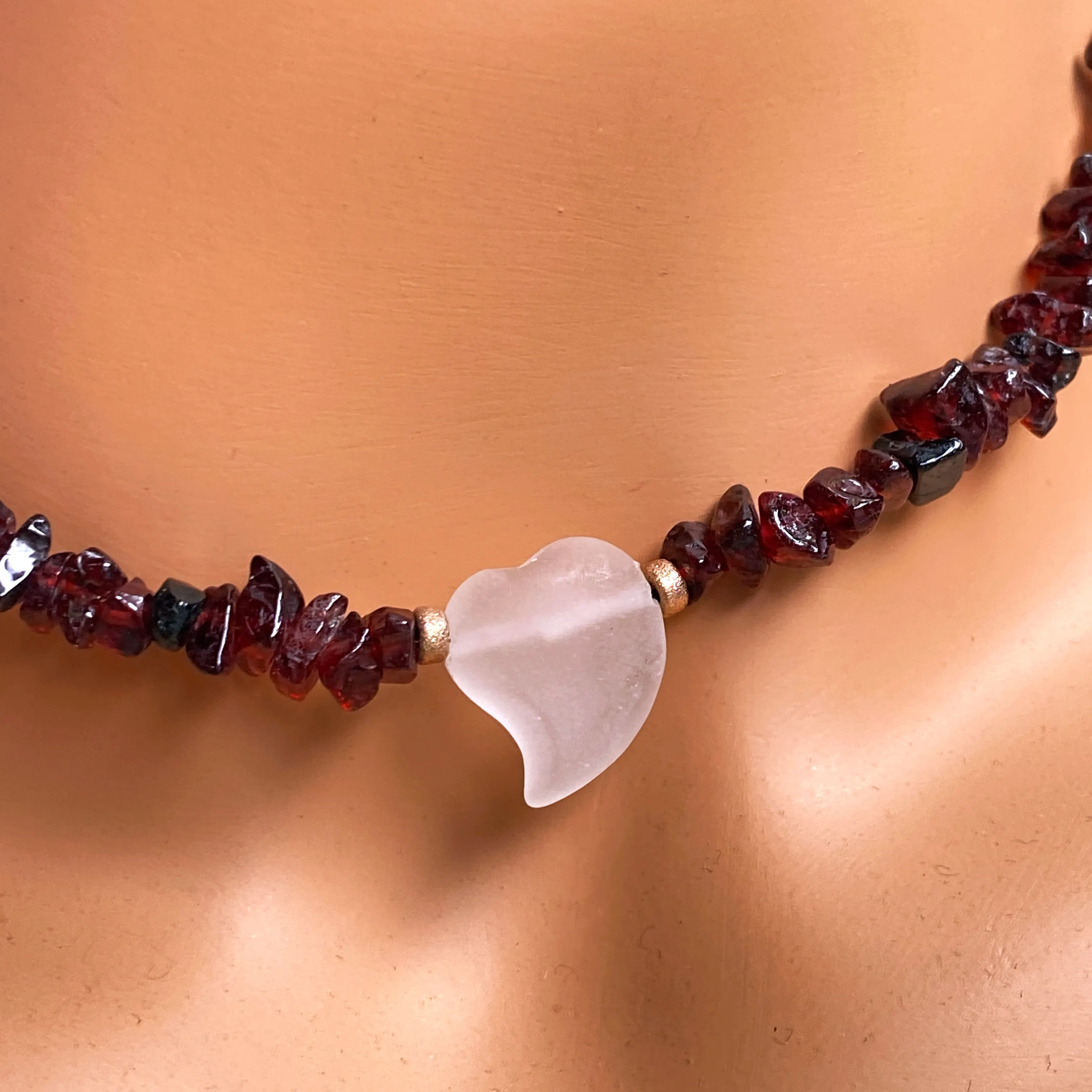 Garnet with Quartz Heart Necklace