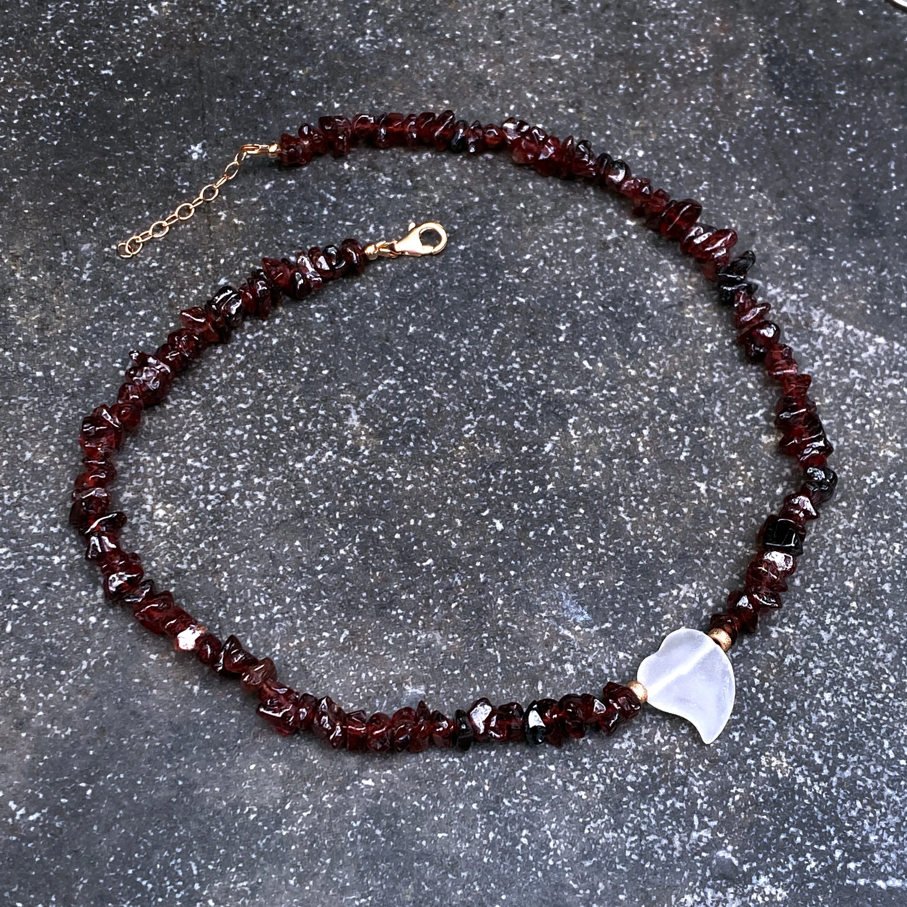 Garnet with Quartz Heart Necklace