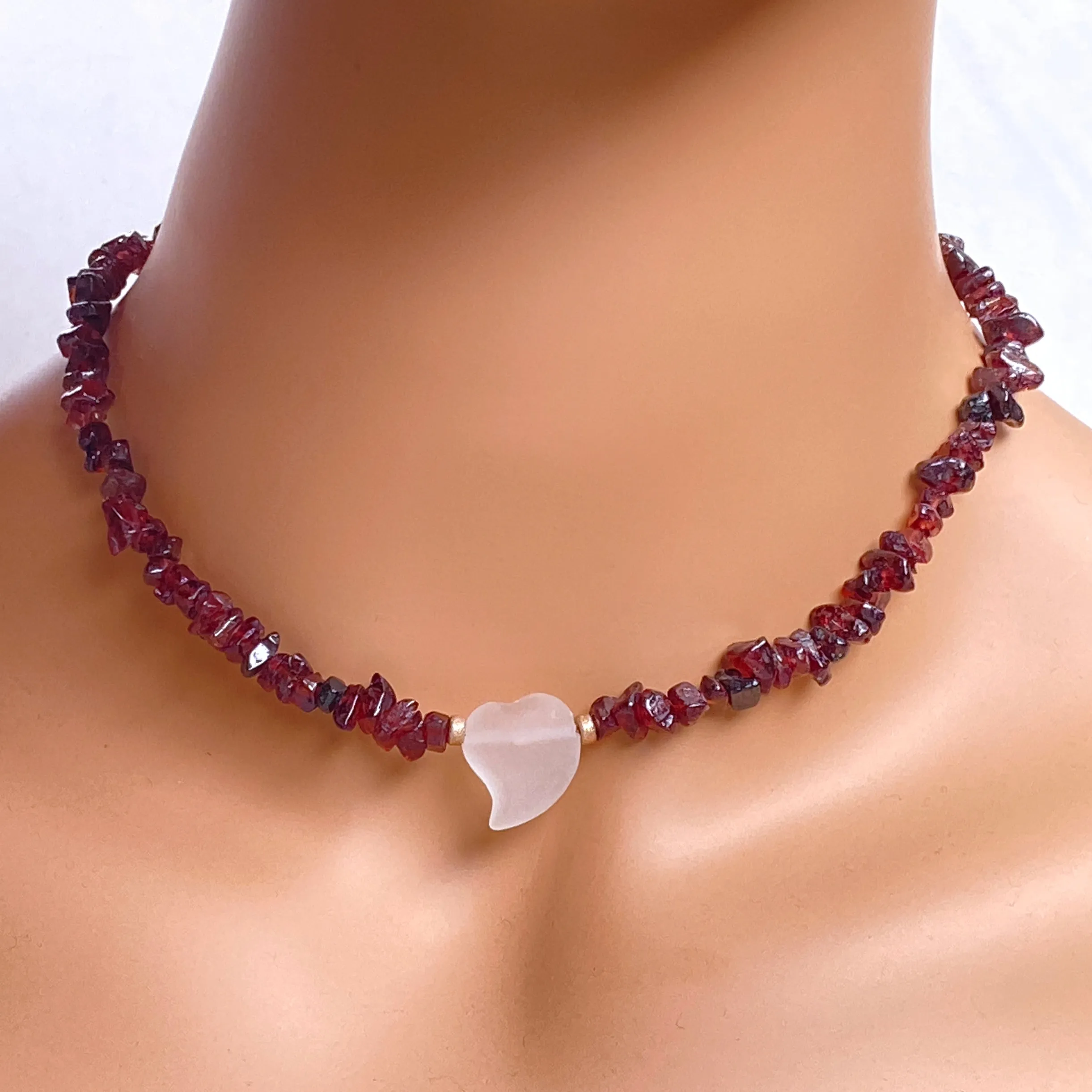 Garnet with Quartz Heart Necklace